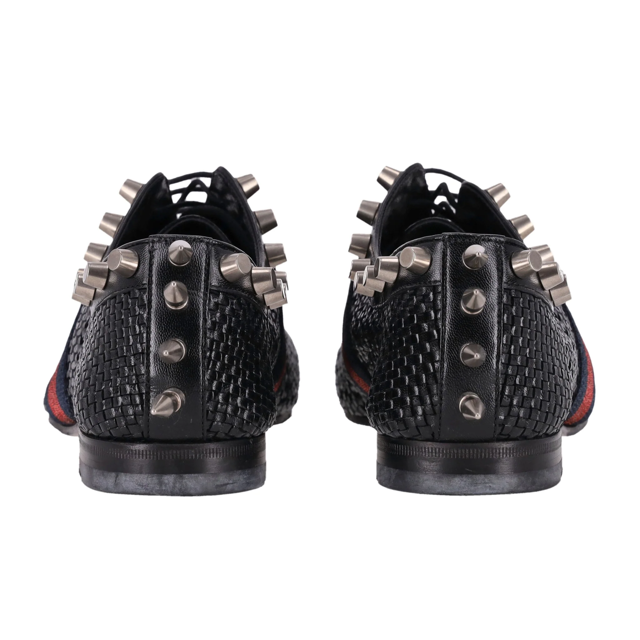 Gucci Spike Detailed Woven Leather Web Stripe Derby Shoes. Size 8.5 - Image 5