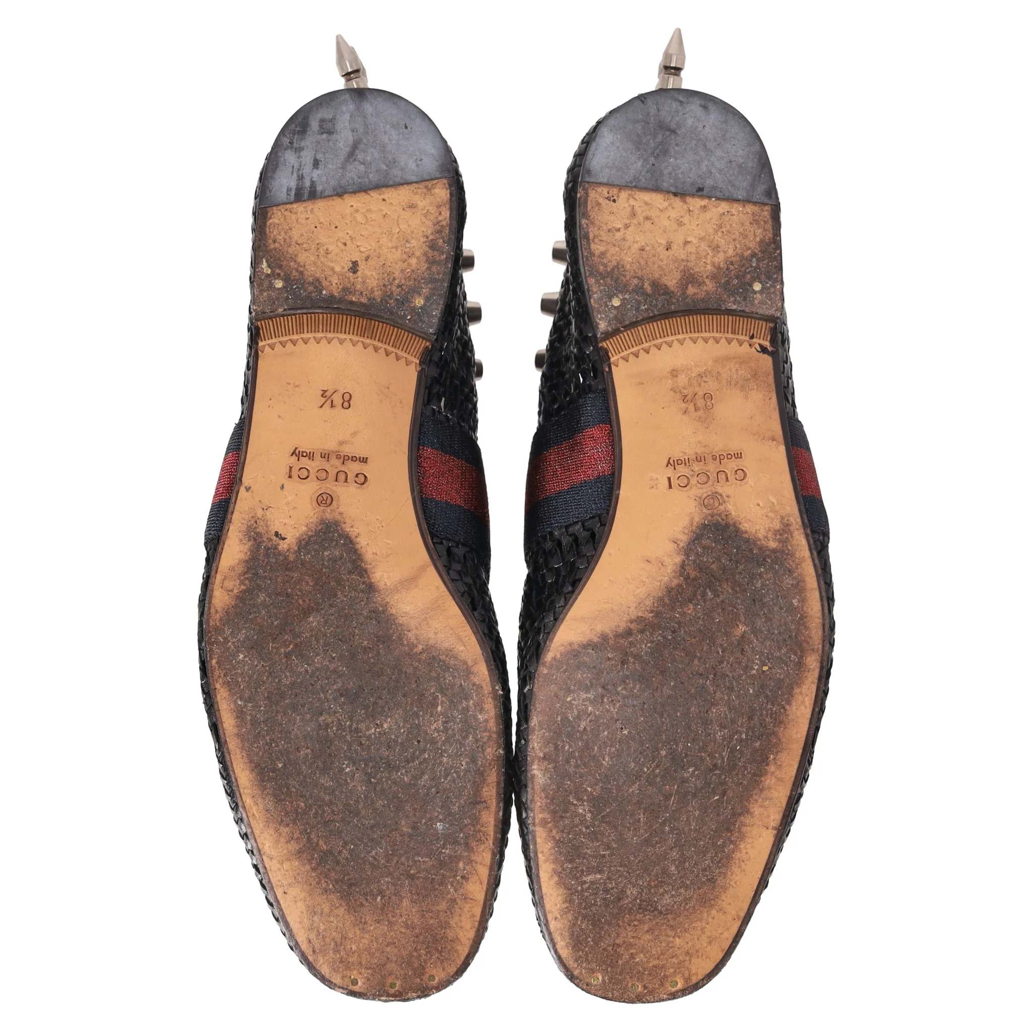 Gucci Spike Detailed Woven Leather Web Stripe Derby Shoes. Size 8.5 - Image 6