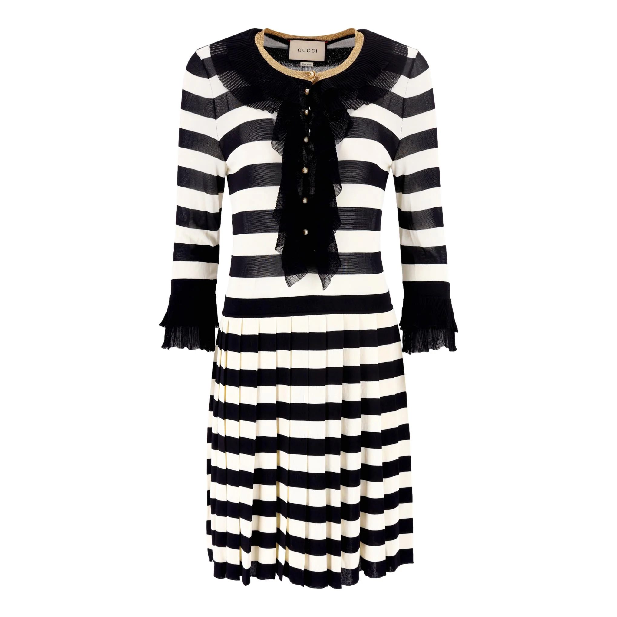 Gucci Striped Dress with 'GG' Pearl Buttons. Size L