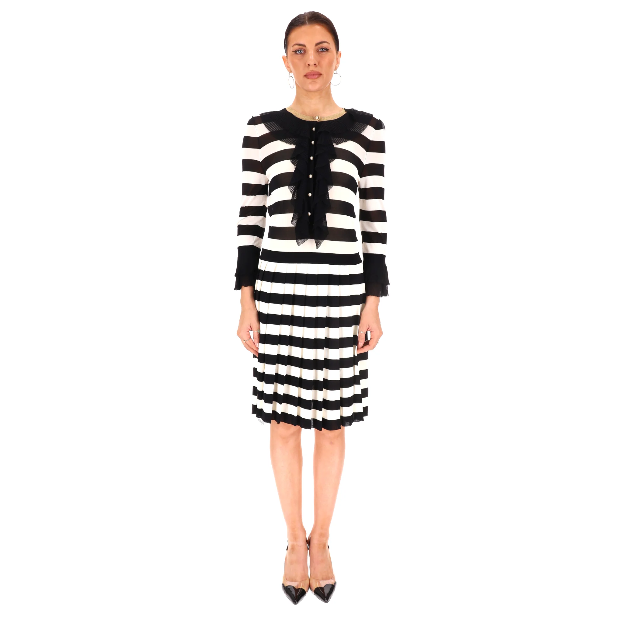 Gucci Striped Dress with 'GG' Pearl Buttons. Size L - Image 2