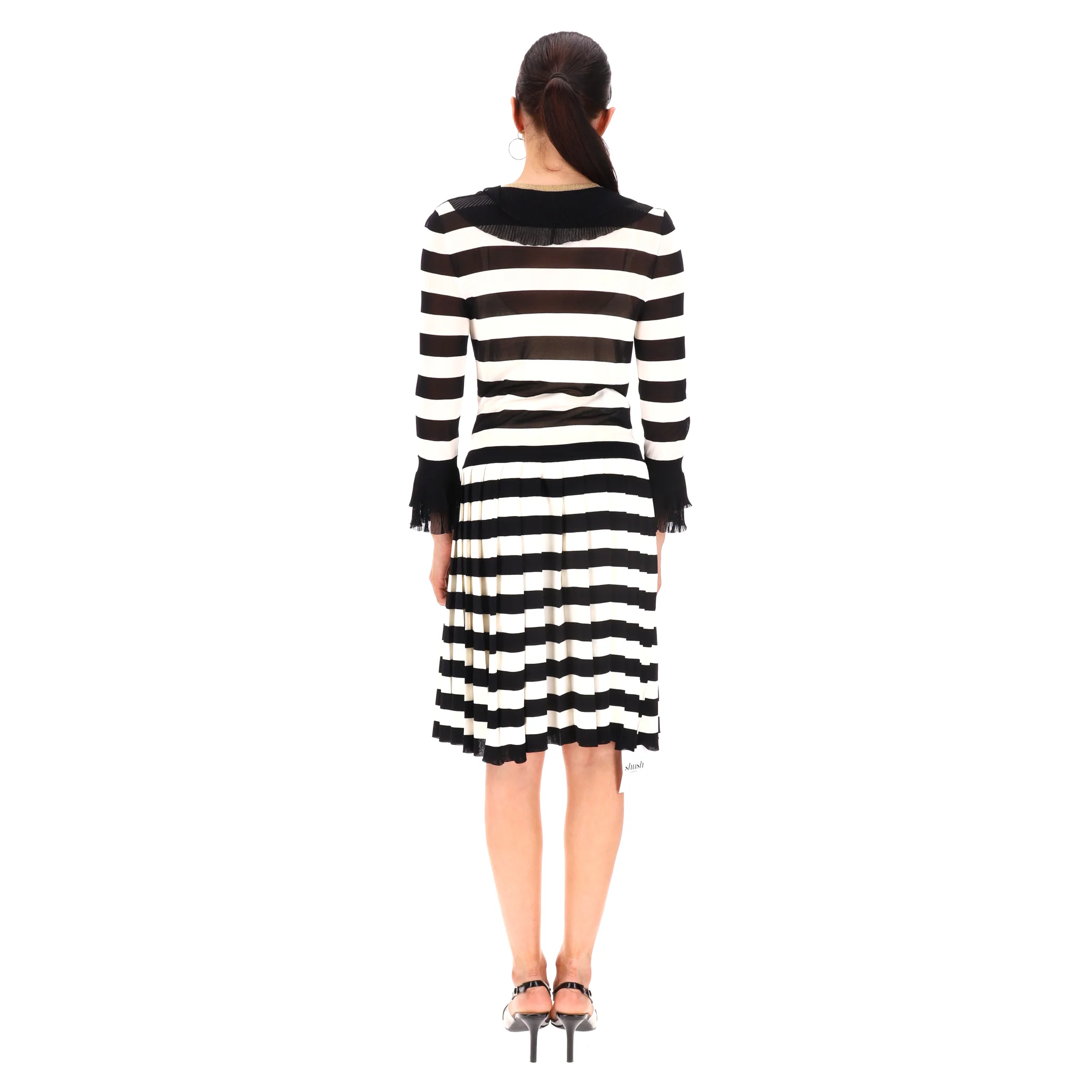 Gucci Striped Dress with 'GG' Pearl Buttons. Size L - Image 4