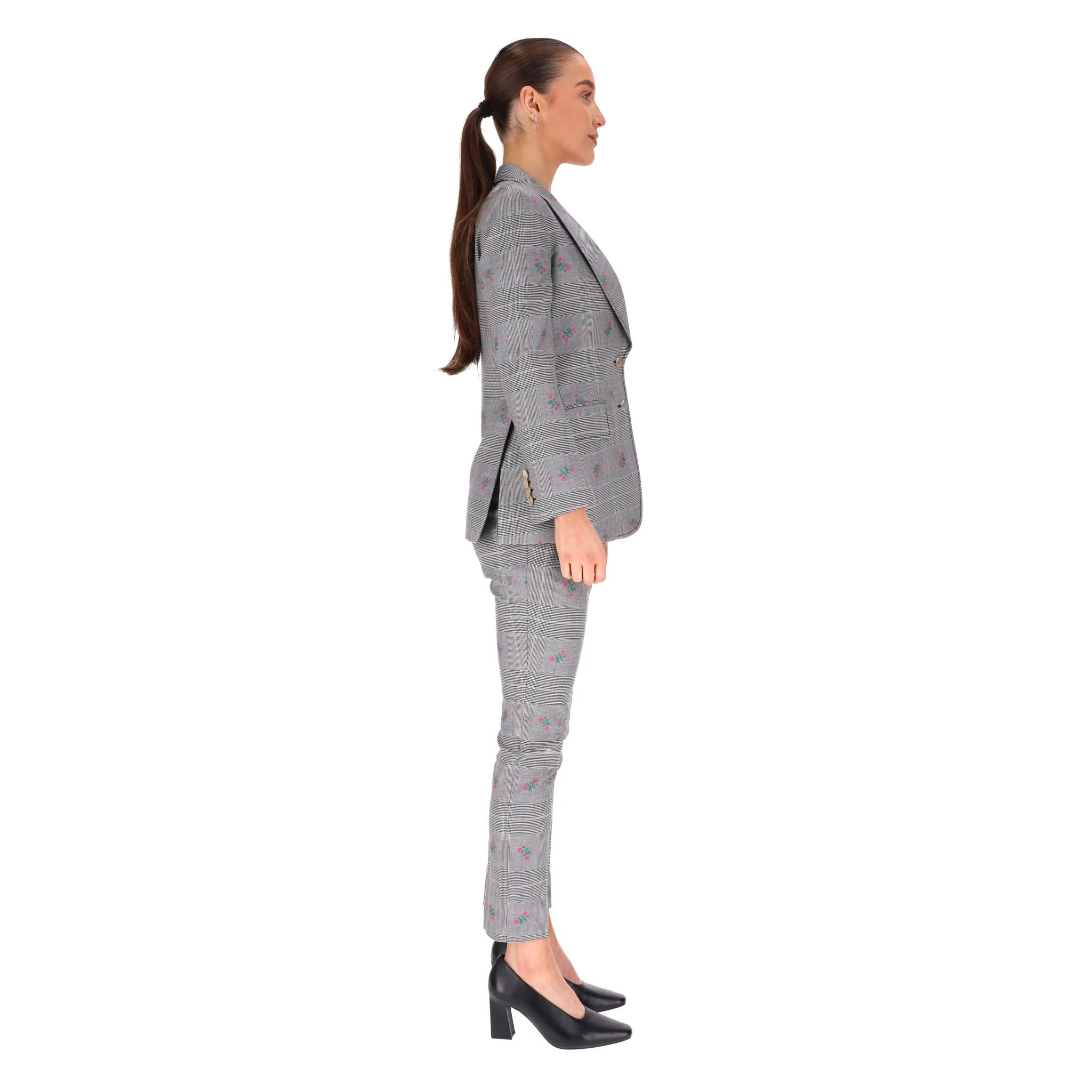 Gucci Wool Checked Floral Jacket & Trousers Suit. Size 40IT - Image 3