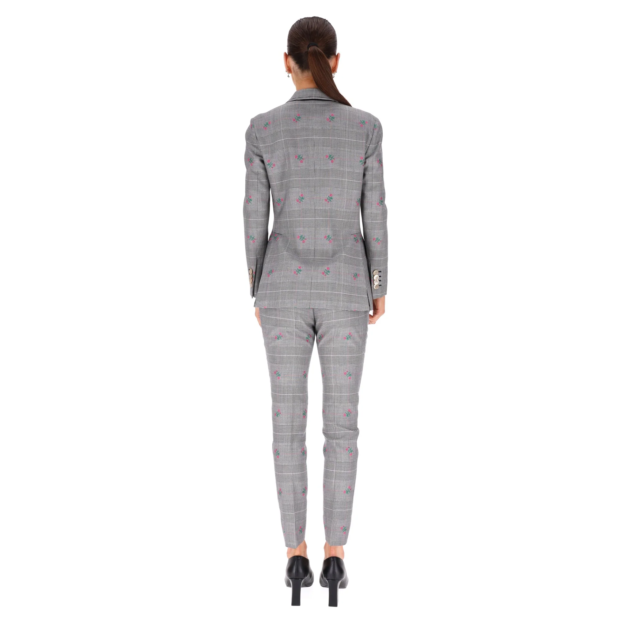 Gucci Wool Checked Floral Jacket & Trousers Suit. Size 40IT - Image 4