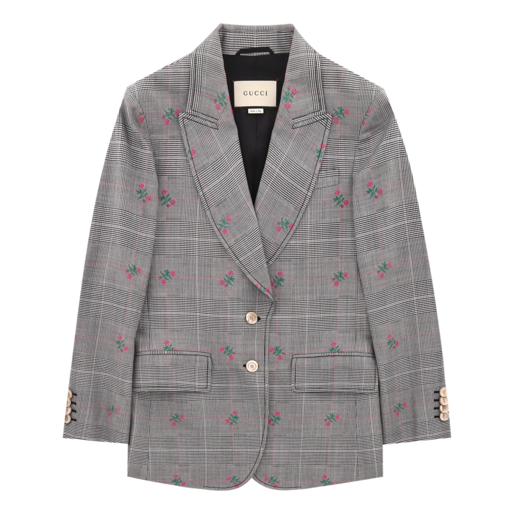 Gucci Wool Checked Floral Jacket & Trousers Suit. Size 40IT - Image 5