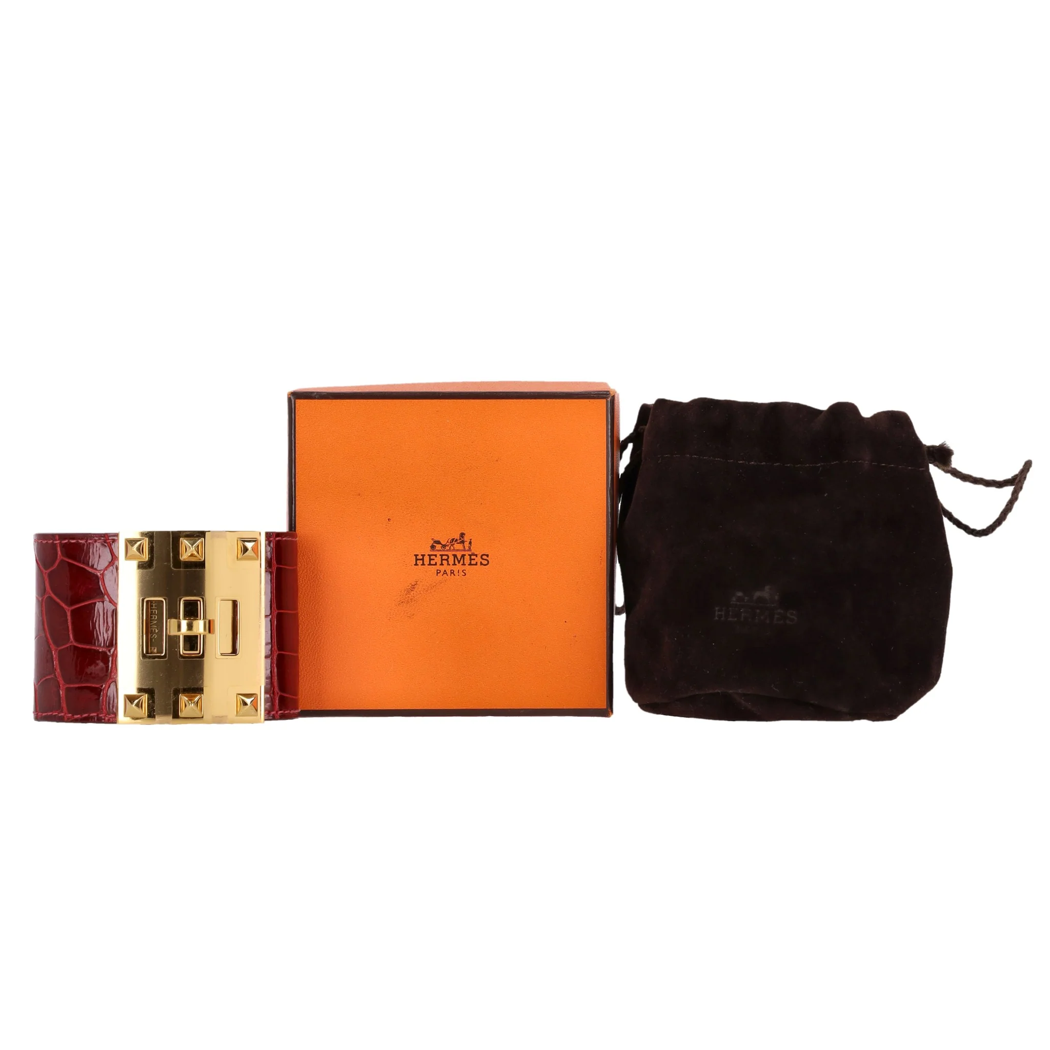 Hermes Alligator Skin Dog Extreme Cuff Bracelet - Image 3