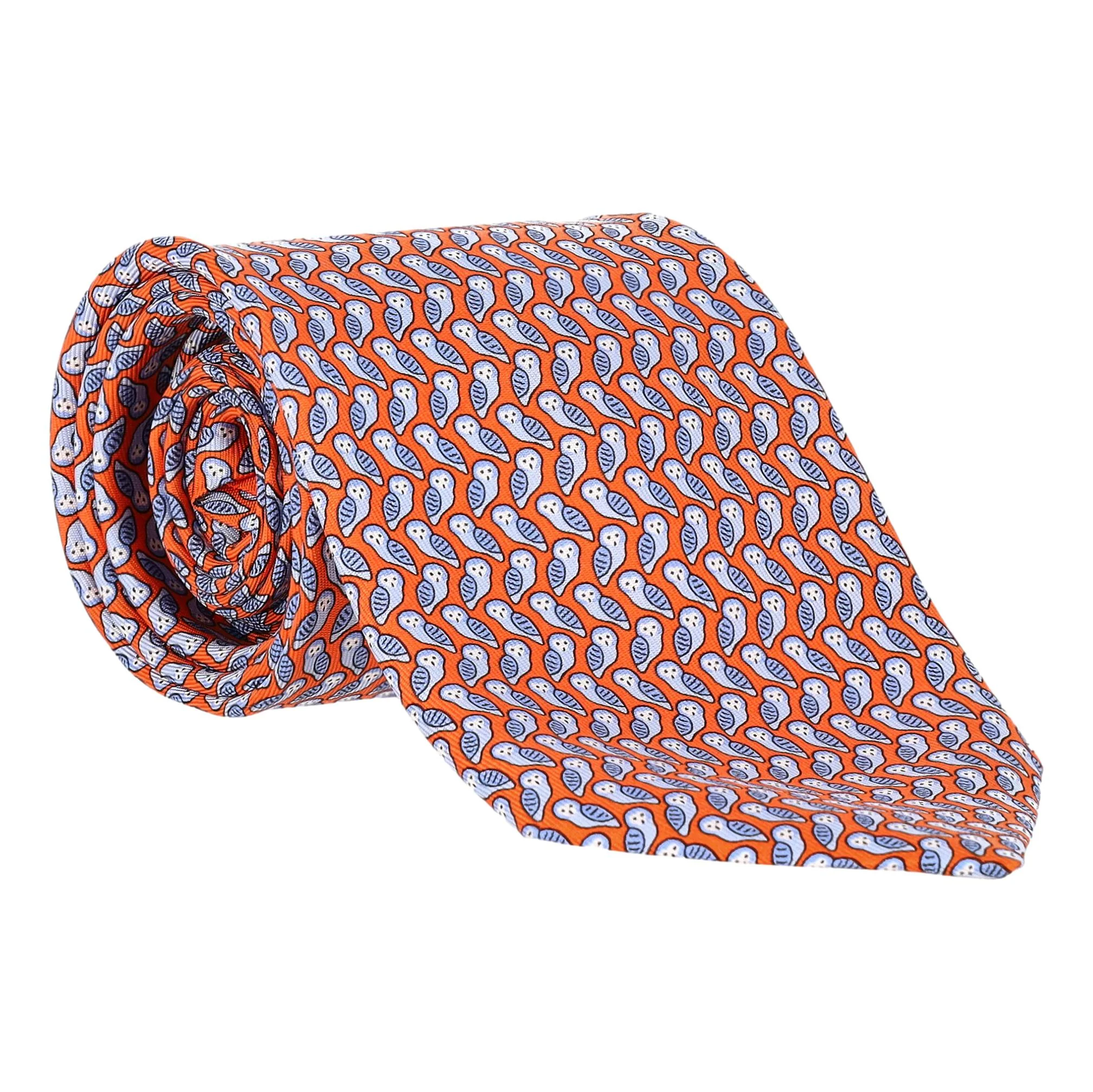 Hermes Owl Print Silk Tie