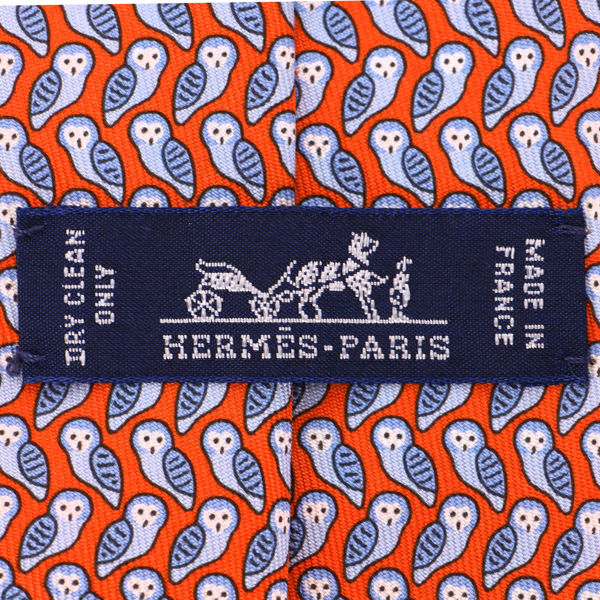 Hermes Owl Print Silk Tie - Image 8