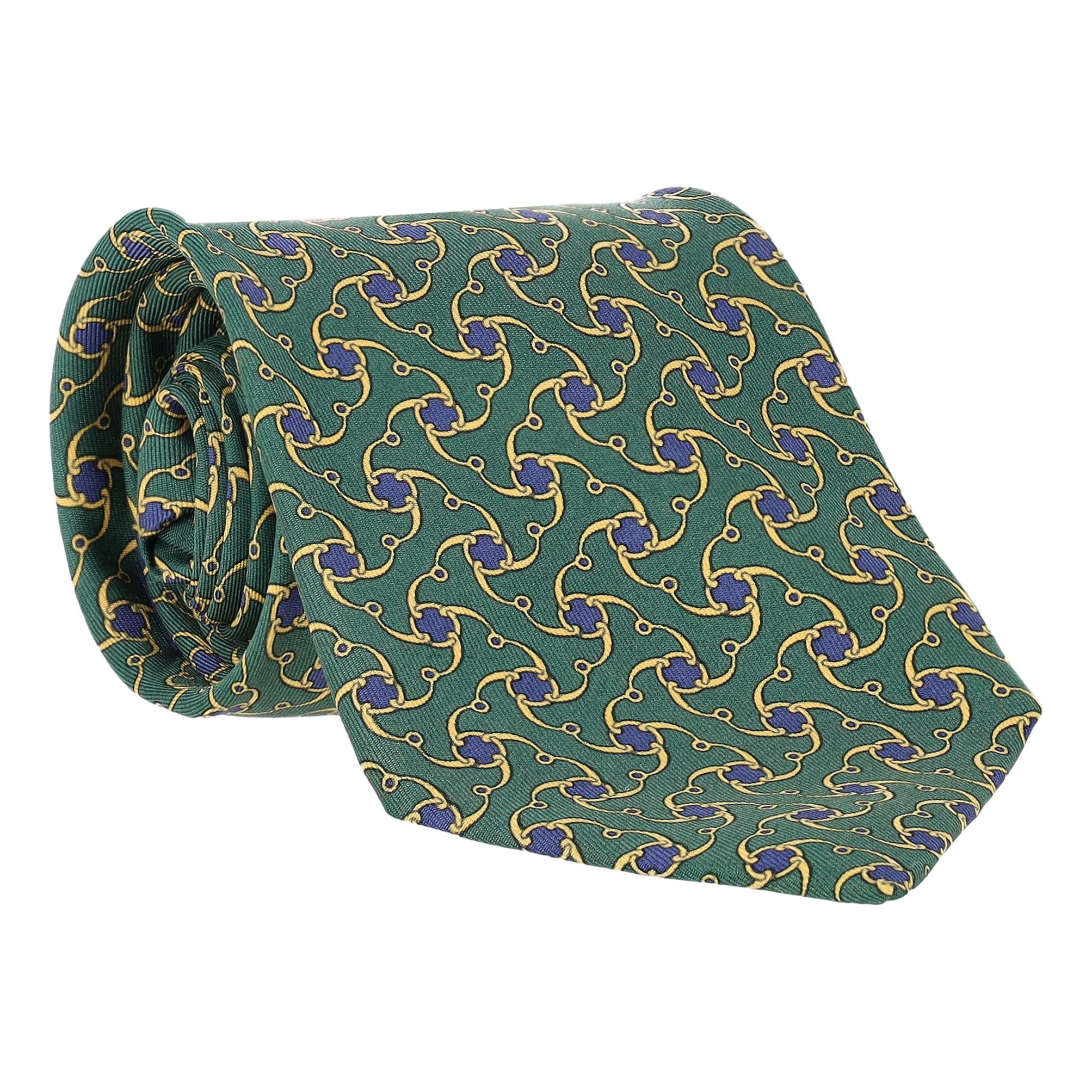 Hermes Chain-Link Geometric Print Silk Tie
