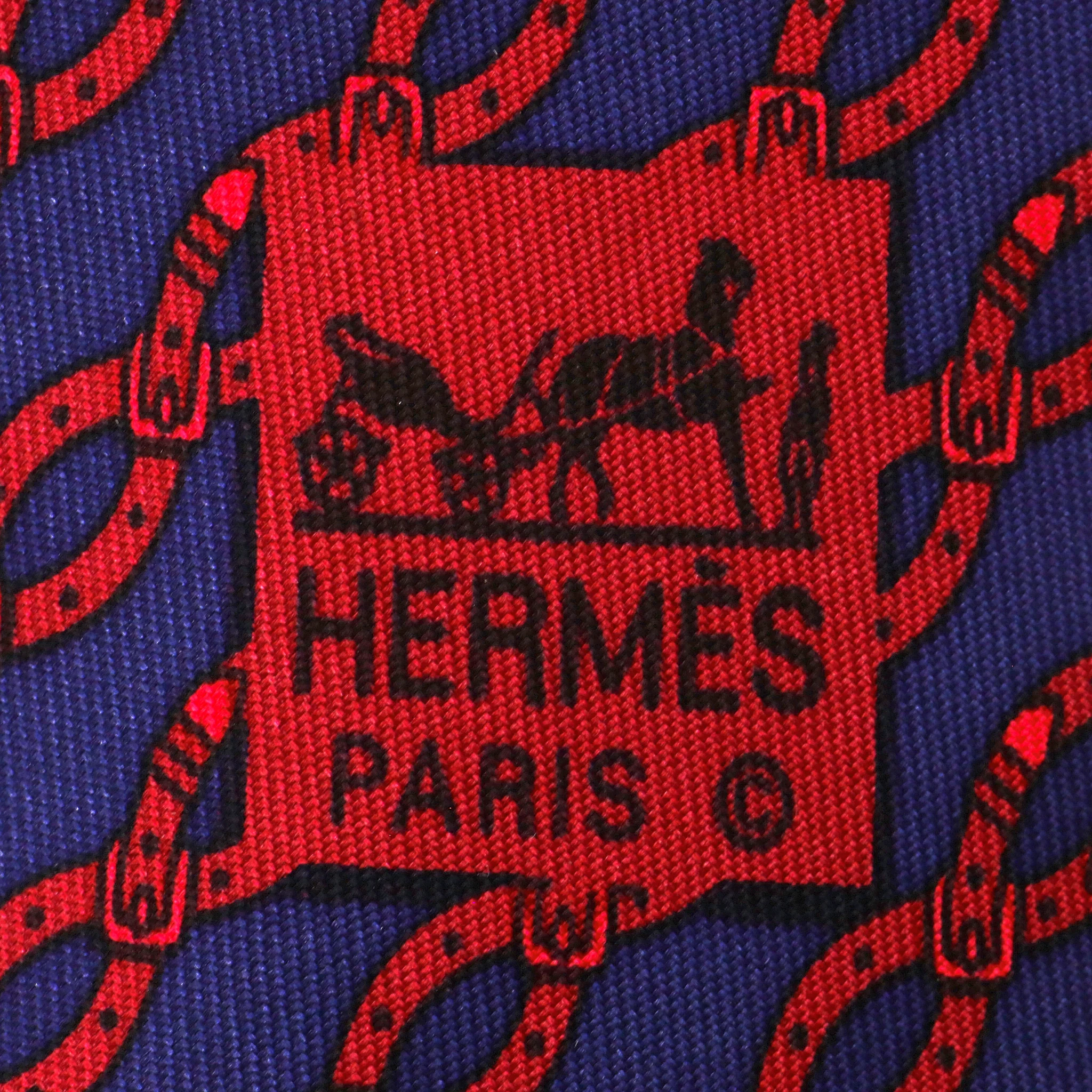 Hermes Chain-Link Print Silk Tie - Image 5