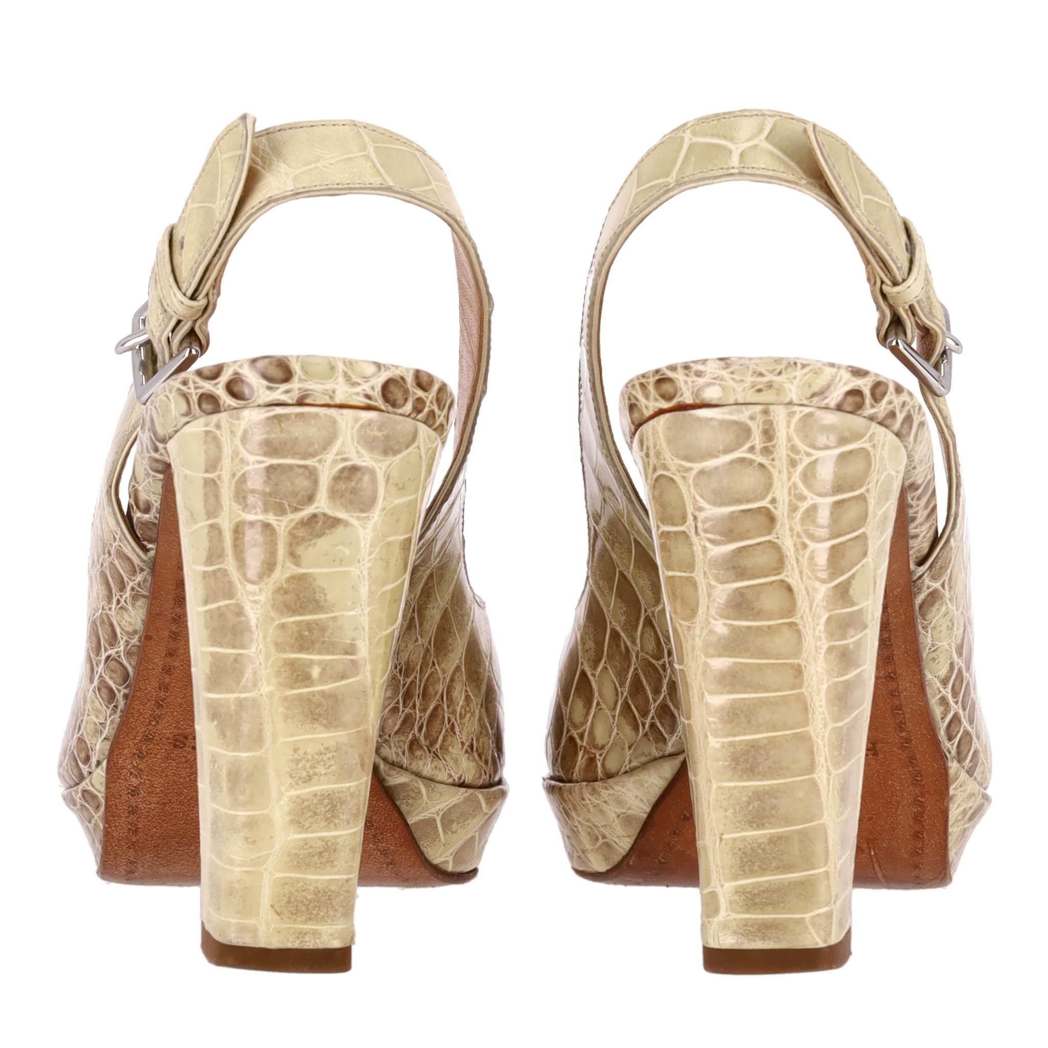 Hermes Crocodile Skin Peep-Toe Pumps. Size 37 - Image 4