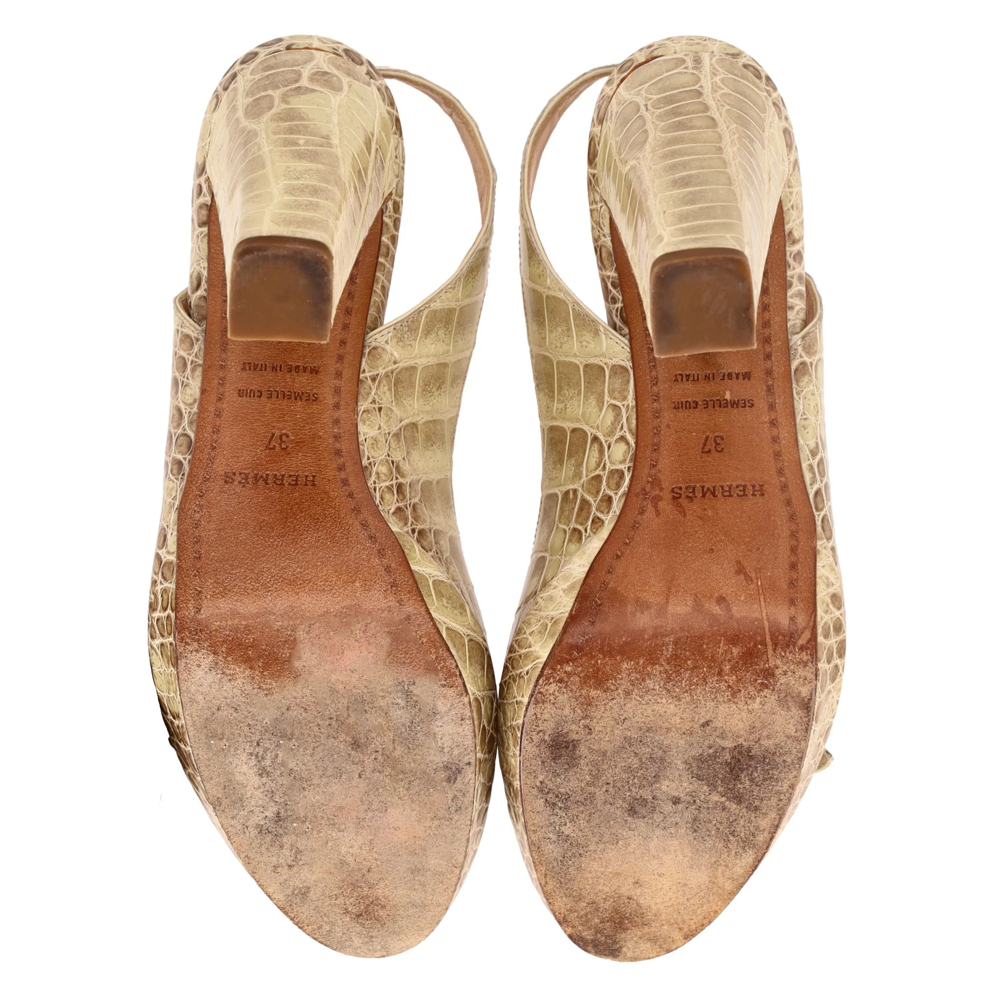 Hermes Crocodile Skin Peep-Toe Pumps. Size 37 - Image 5