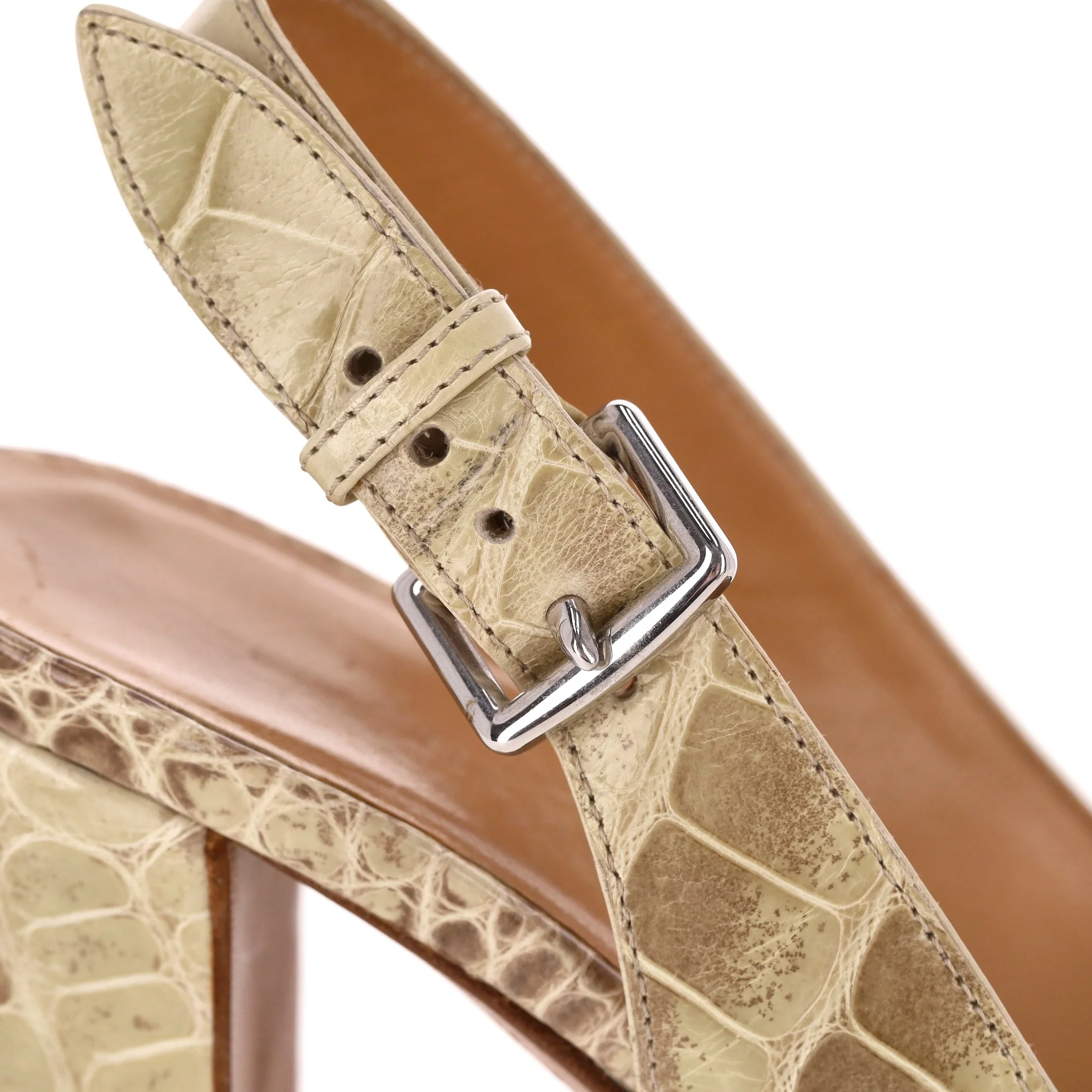 Hermes Crocodile Skin Peep-Toe Pumps. Size 37 - Image 6