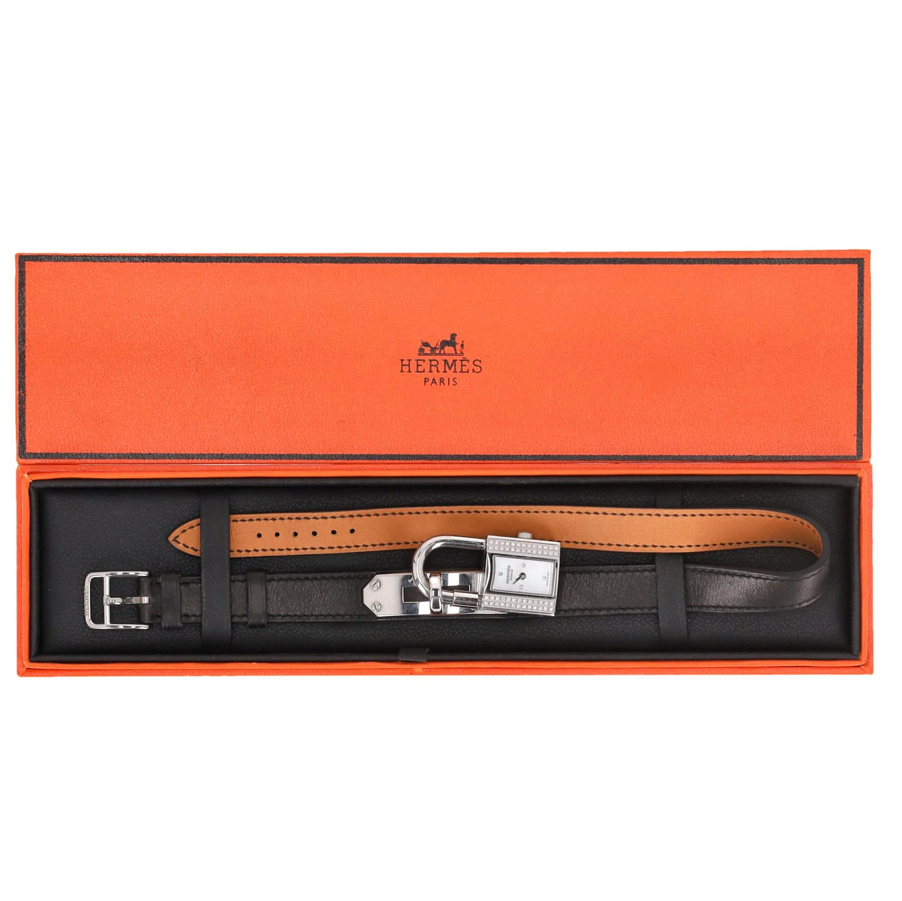 Hermes Diamond-Set Kelly Watch With Mother-Of-Pearl Face & Double Tour Leather Strap - Image 3