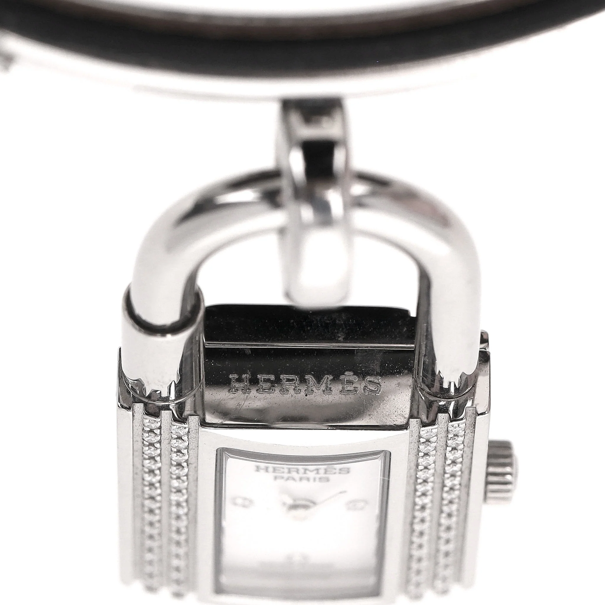 Hermes Diamond-Set Kelly Watch With Mother-Of-Pearl Face & Double Tour Leather Strap - Image 9