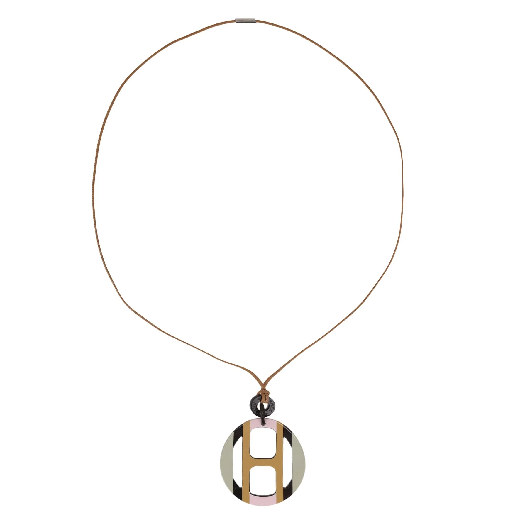 Hermes H Equipe Lacquered Horn Pendant Necklace