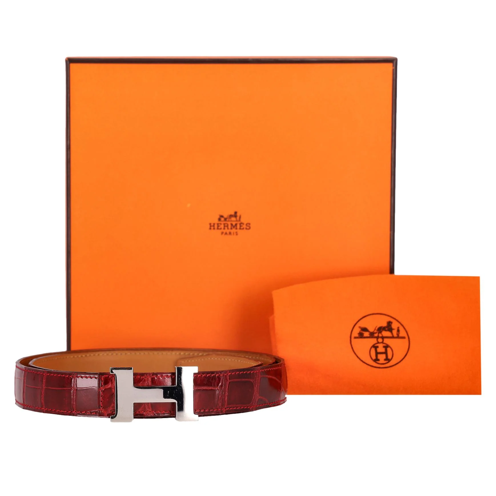 Hermes Crocodile Porosus Palladium Plated 'H' Buckle Belt - Image 2