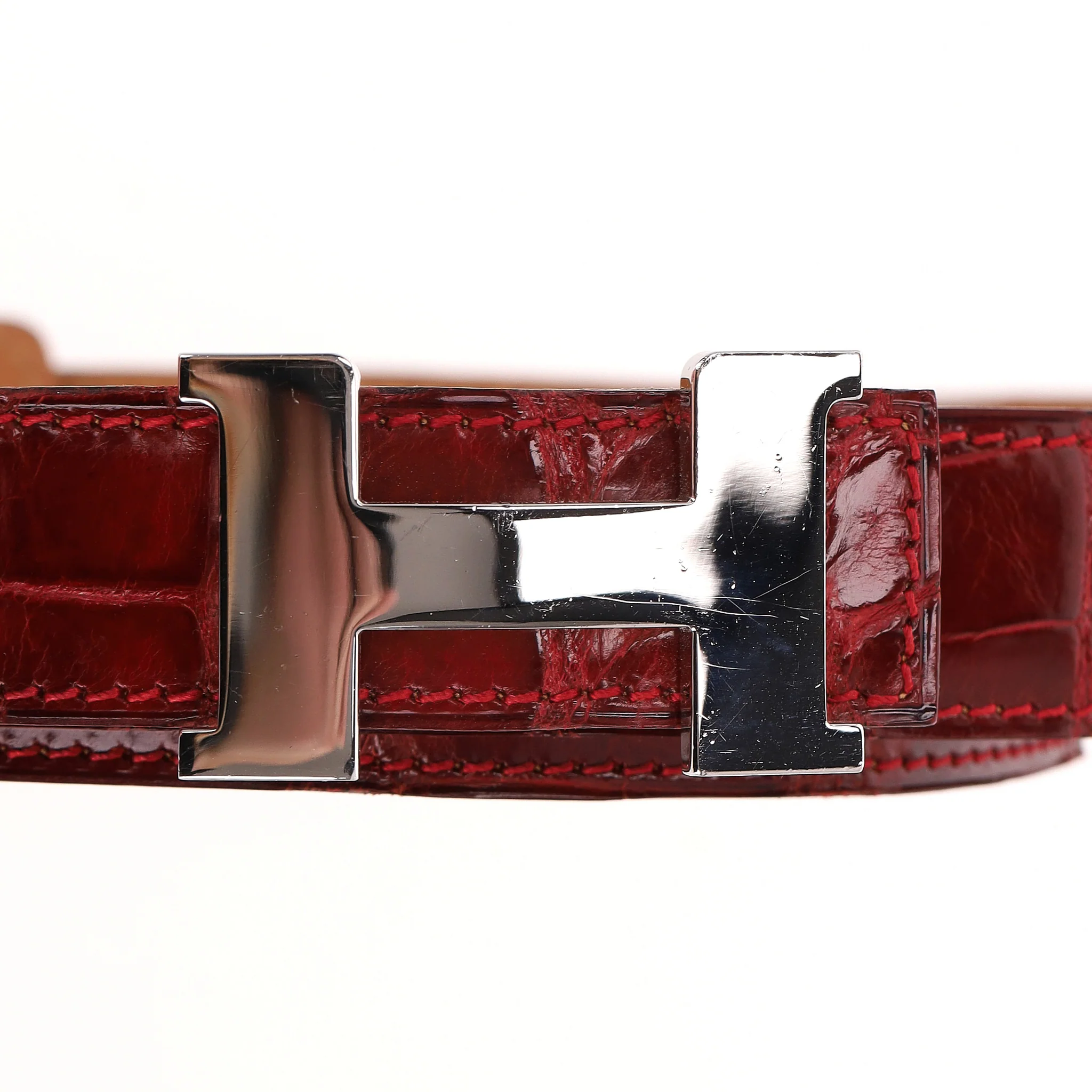 Hermes Crocodile Porosus Palladium Plated 'H' Buckle Belt - Image 3