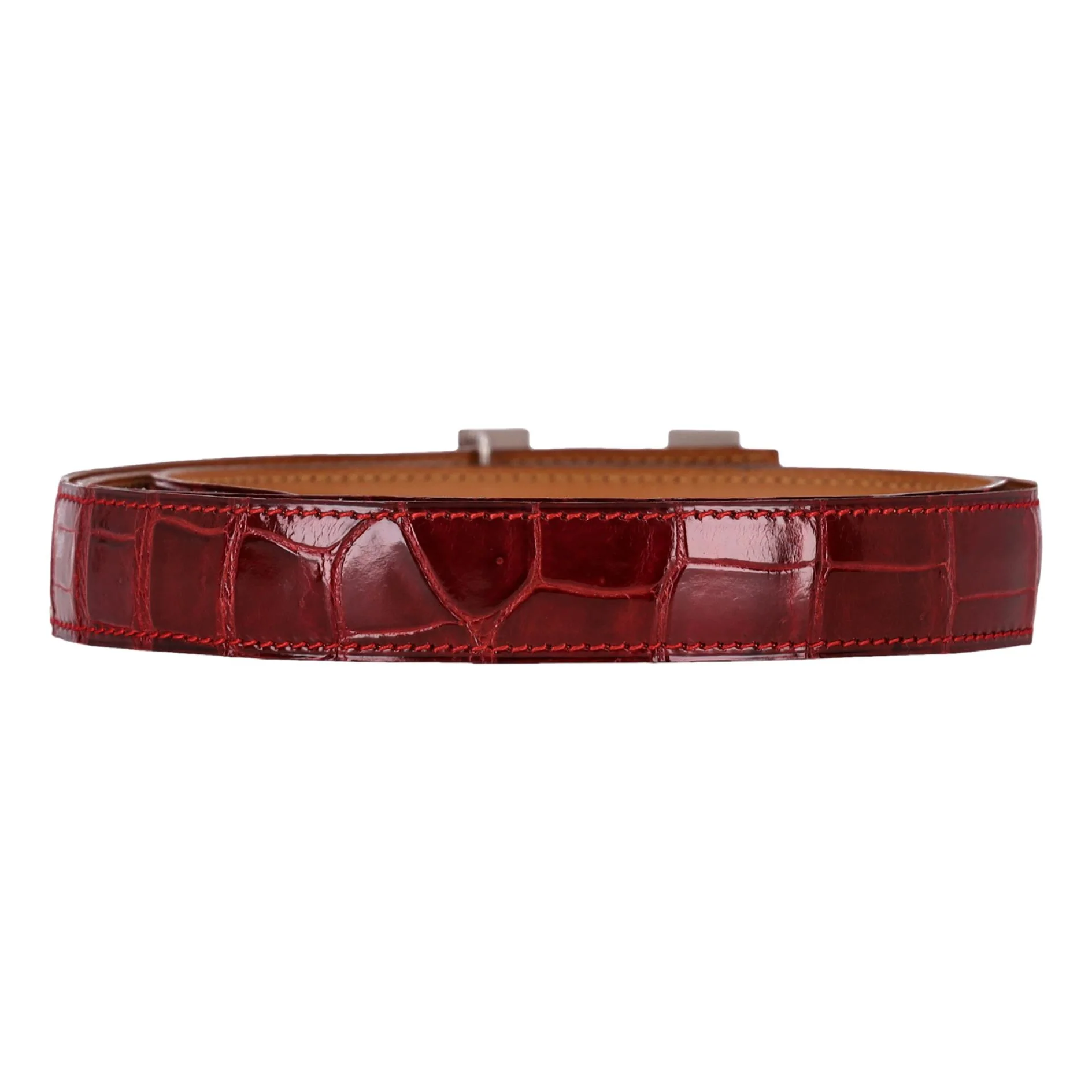 Hermes Crocodile Porosus Palladium Plated 'H' Buckle Belt - Image 5