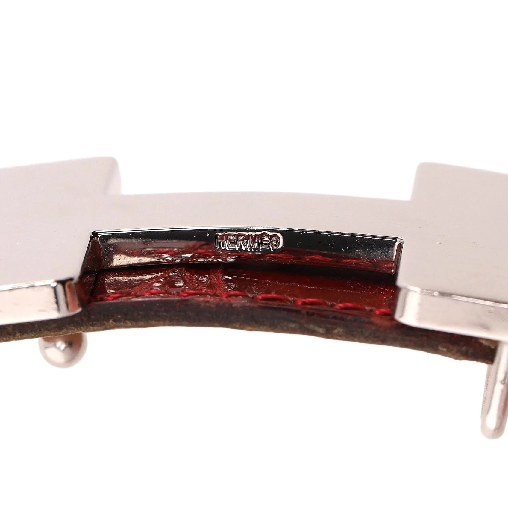 Hermes Crocodile Porosus Palladium Plated 'H' Buckle Belt - Image 6