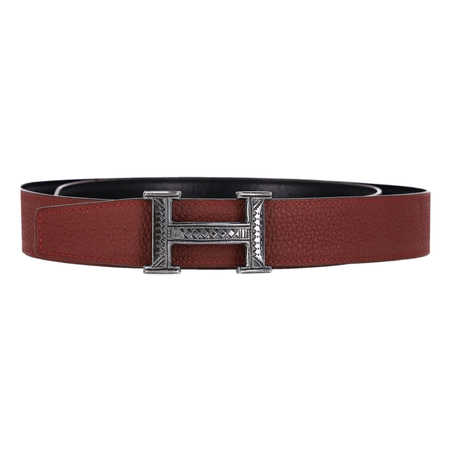Hermes 'H' Touareg 925 Sterling Silver Buckle Leather Belt