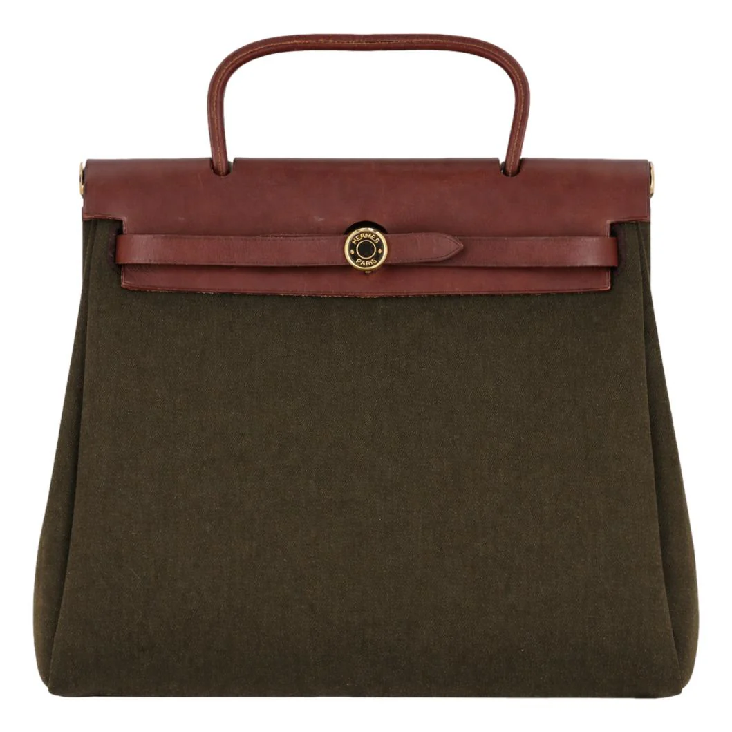 Hermes Herbag 2in1 Vibrato Leather & Canvas Body With Vache Hunter Leather Top Bag - Image 2