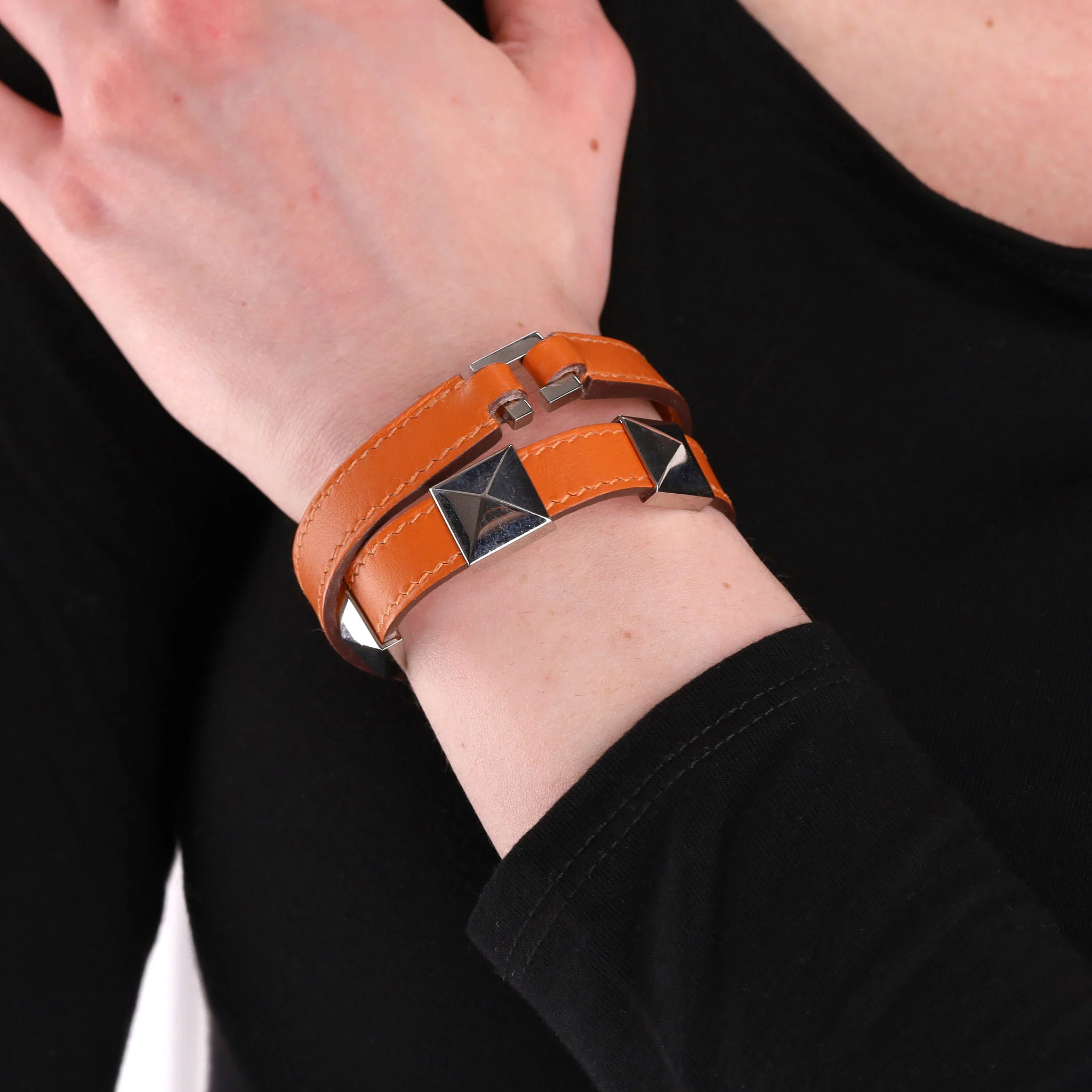 Hermes Multi Stud Medor Rockstud Leather Wrap Bracelet - Image 2
