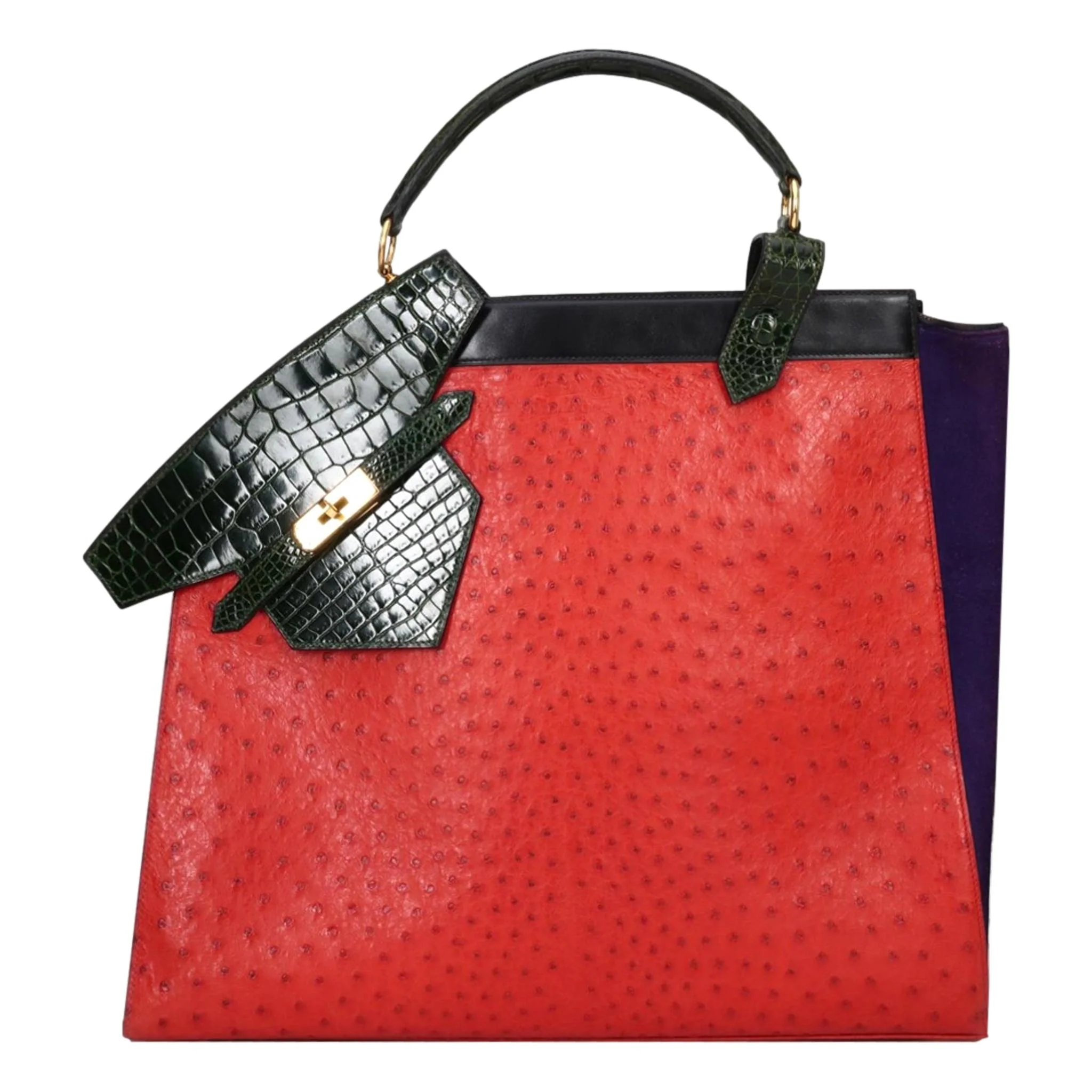 Hermes Rare Vintage Ostrich & Crocodile Skin Himalaya Symbiose 43 Handbag
