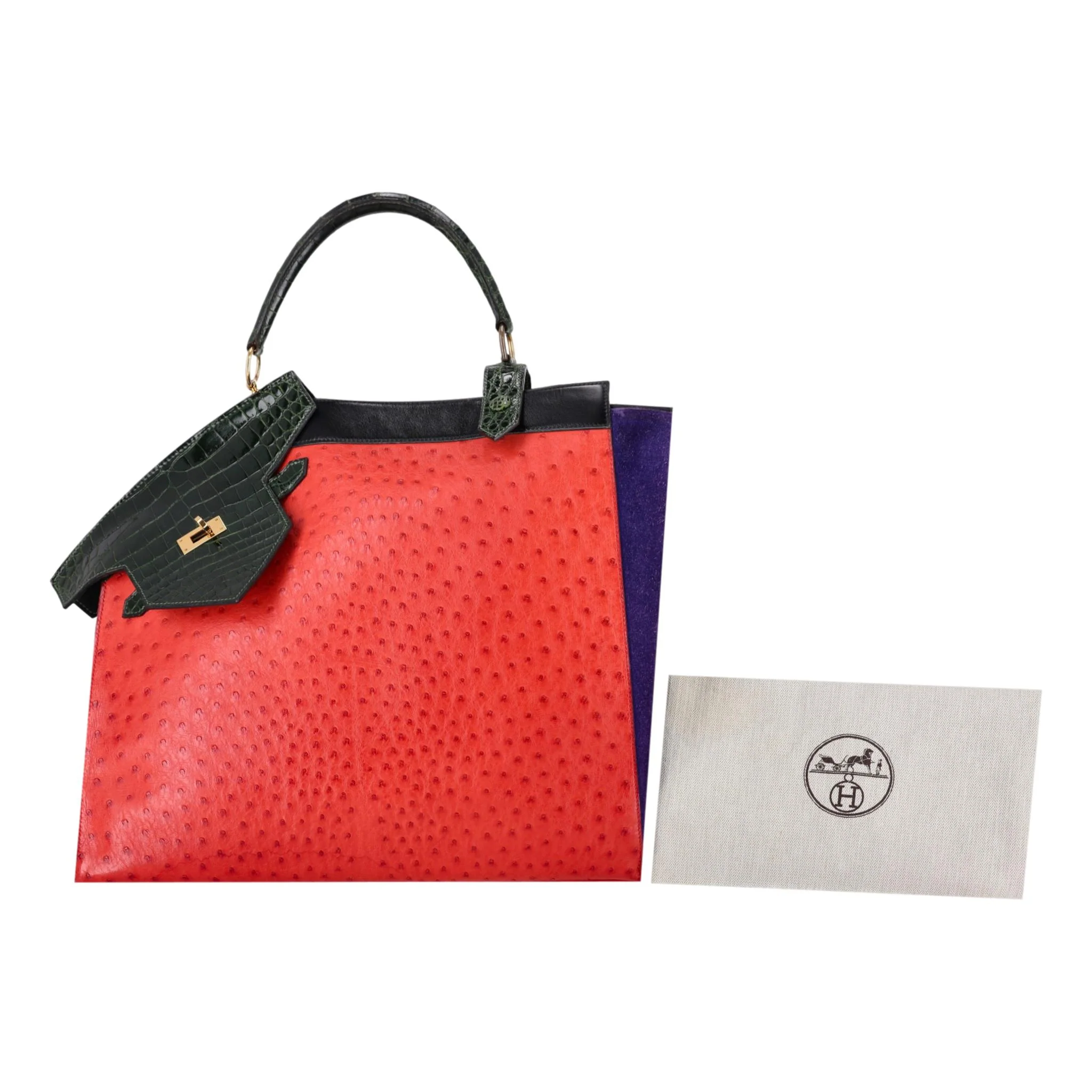 Hermes Rare Vintage Ostrich & Crocodile Skin Himalaya Symbiose 43 Handbag - Image 6