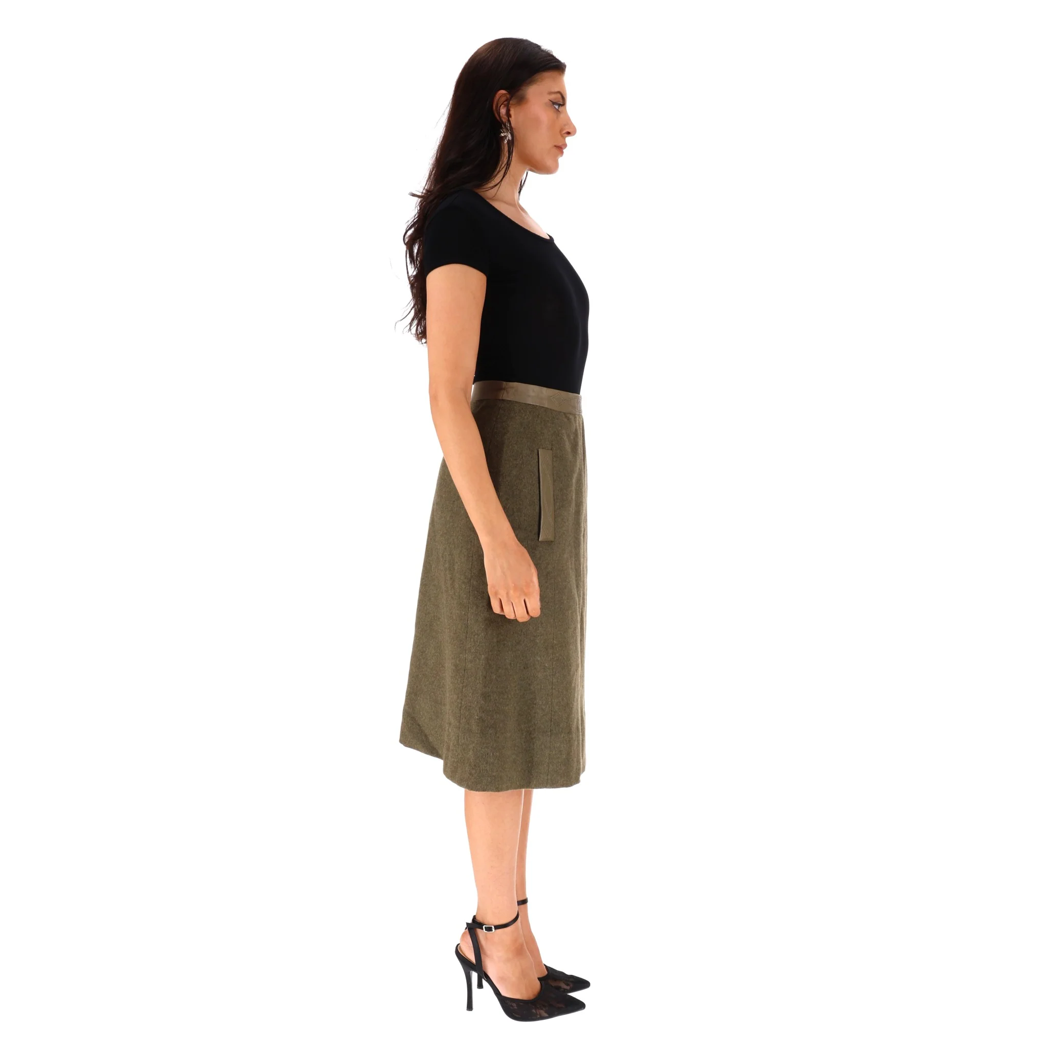 Hermes Wool, Cashmere & Leather Skirt. Size 38FR - Image 3