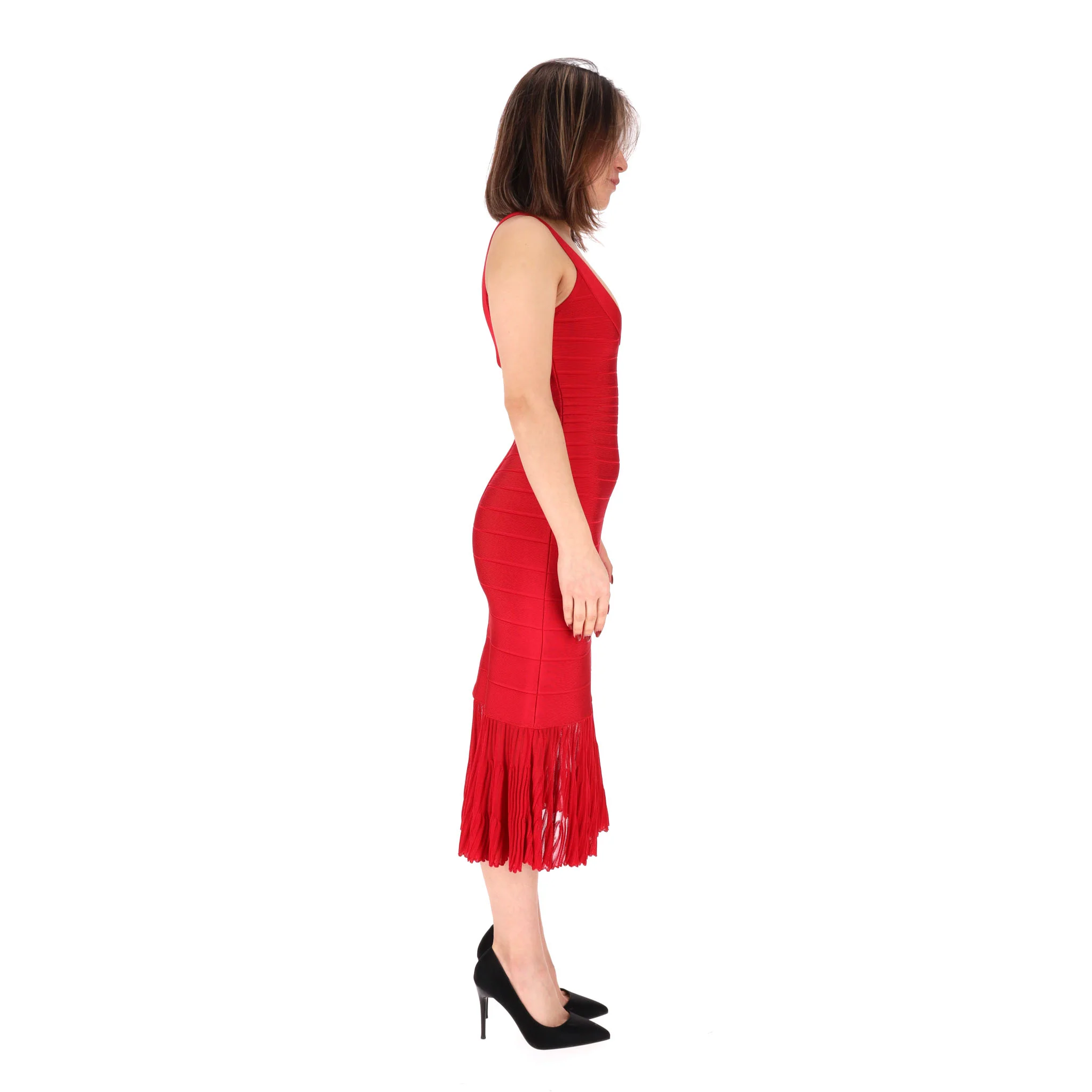 Herve Leger Bandage Bodycon Dress With Pleated Hem. Size S - Image 3