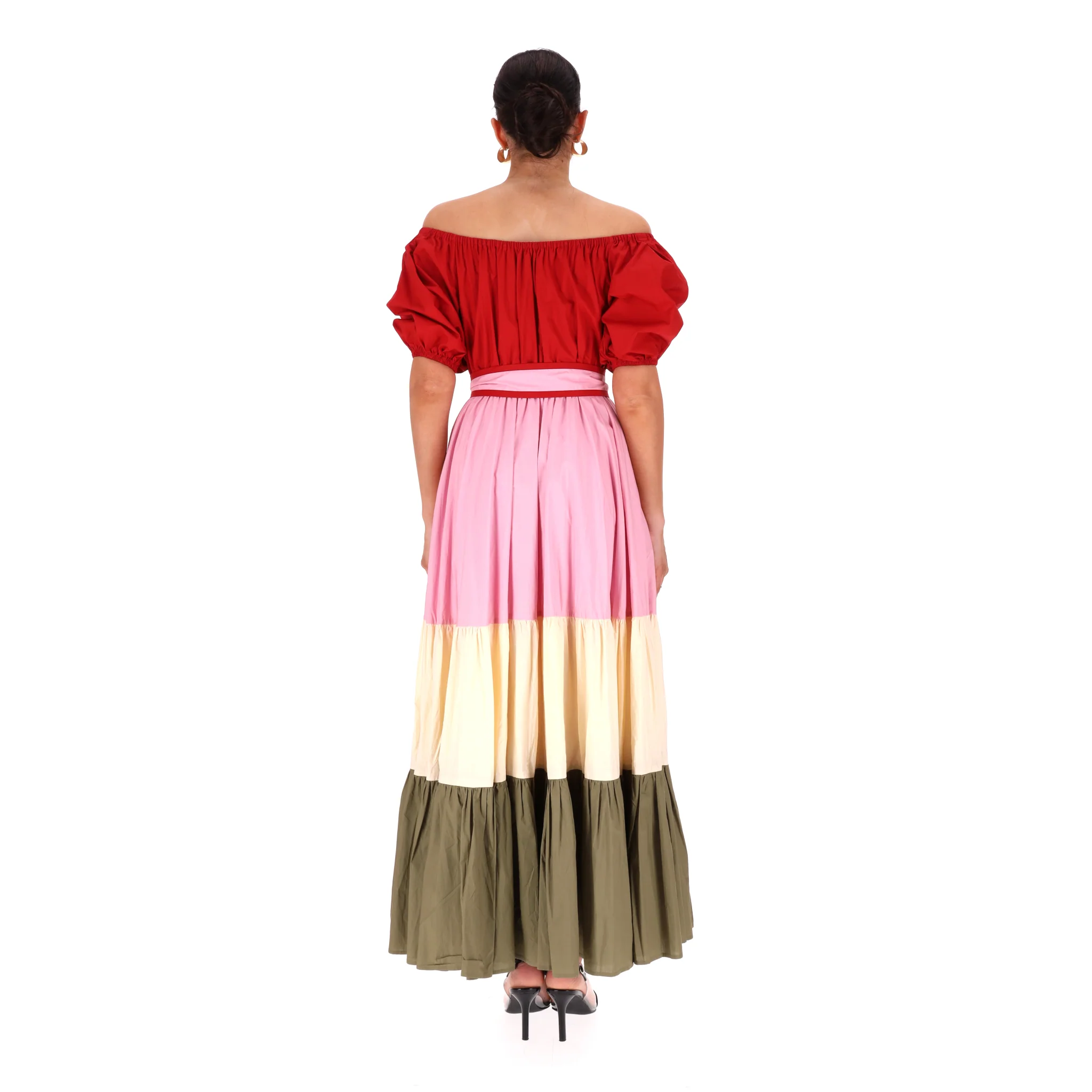 Hester Bly Colour-Block Cotton Belted Maxi Dress. Size S - Image 4