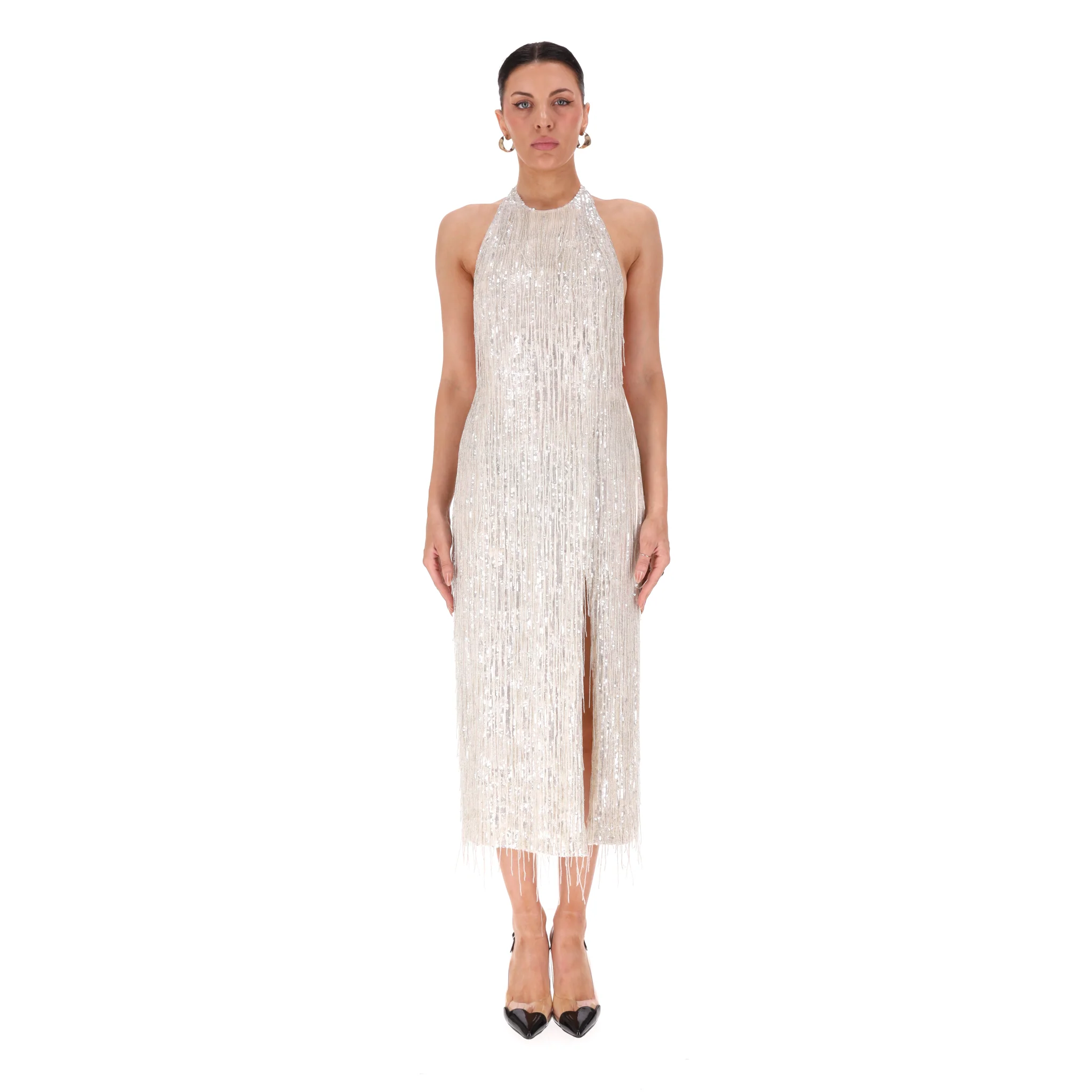 Ilta Sequin & Beaded Backless Midi Dress. Size 38 - Image 3