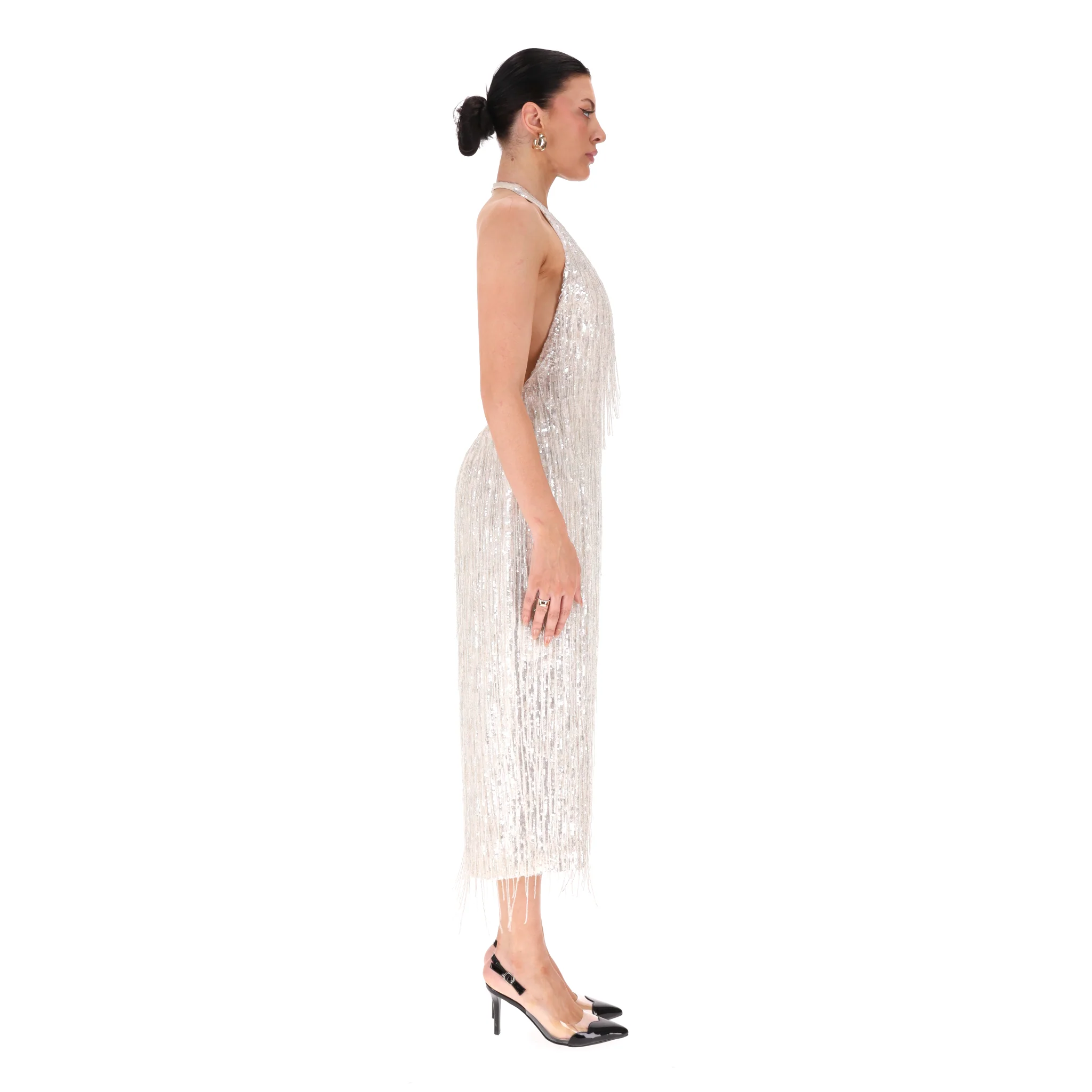 Ilta Sequin & Beaded Backless Midi Dress. Size 38 - Image 4