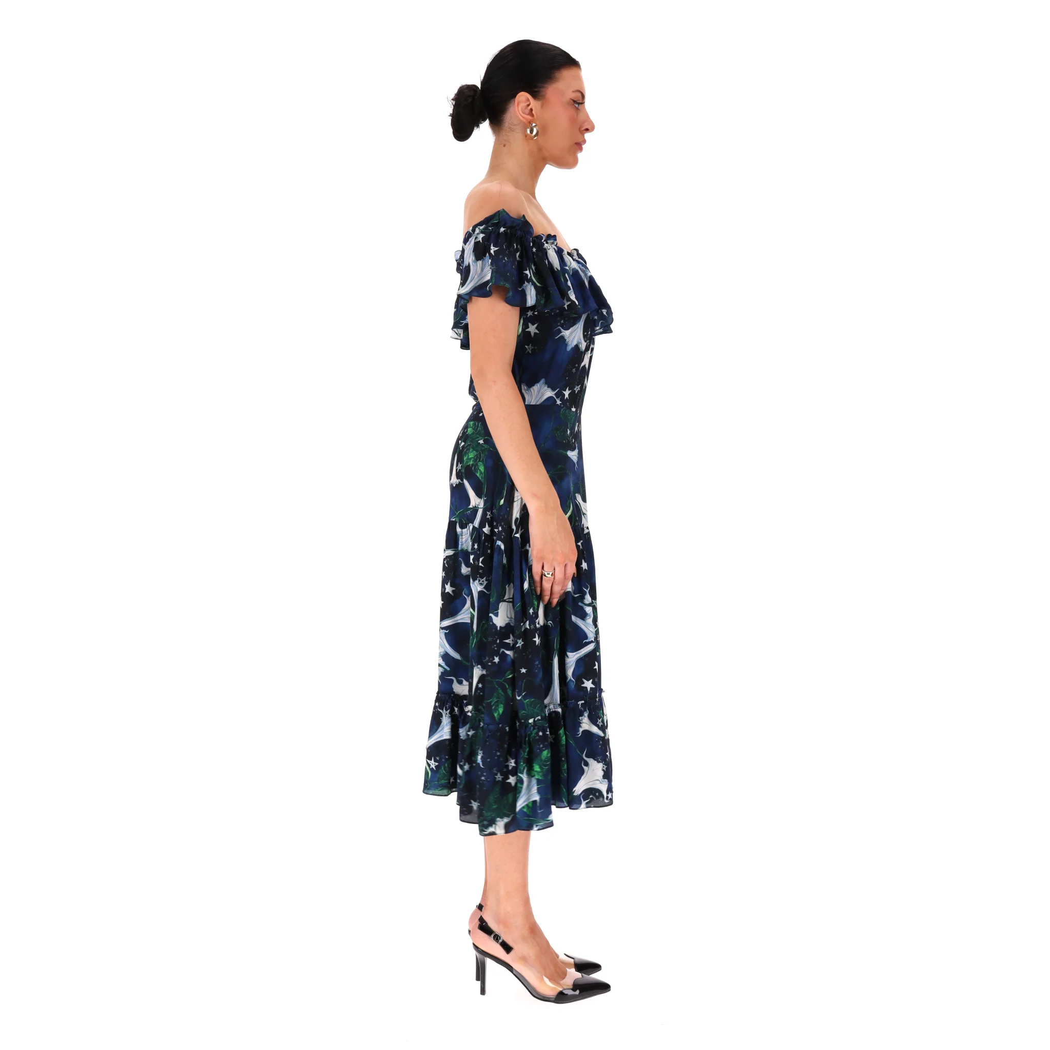 Isolda Off-The-Shoulder Ruffle Silk Dress. Size 40FR - Image 3