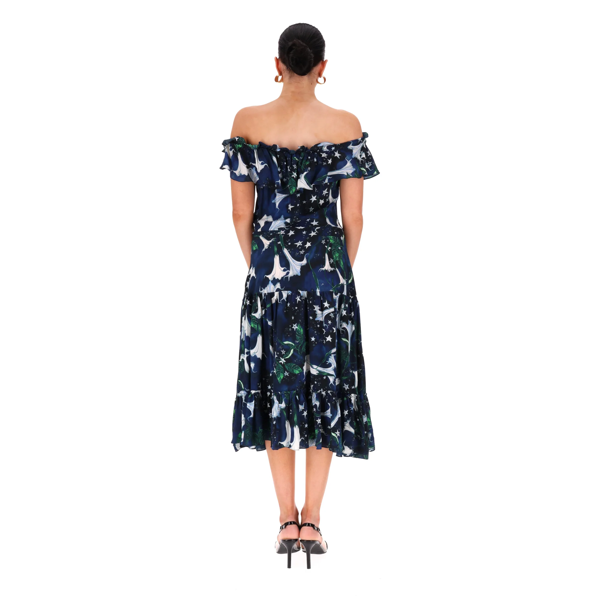 Isolda Off-The-Shoulder Ruffle Silk Dress. Size 40FR - Image 4