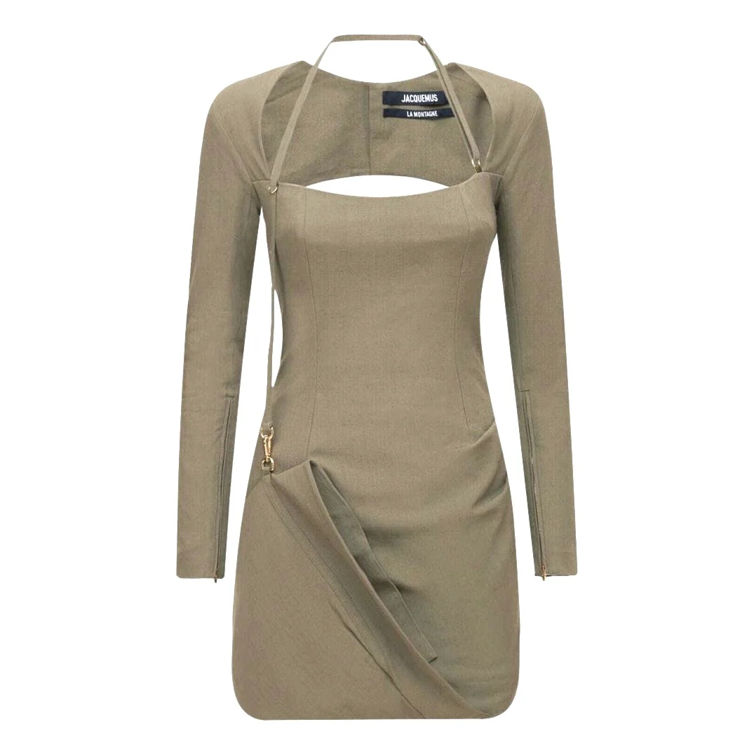 Jacquemus Linen Blend Draped Slubbed-Canvas Mini Dress. Size 40FR