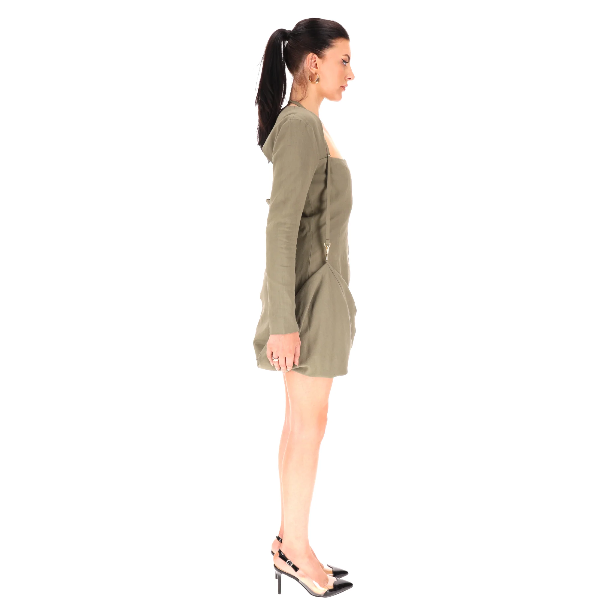 Jacquemus Linen Blend Draped Slubbed-Canvas Mini Dress. Size 40FR - Image 3
