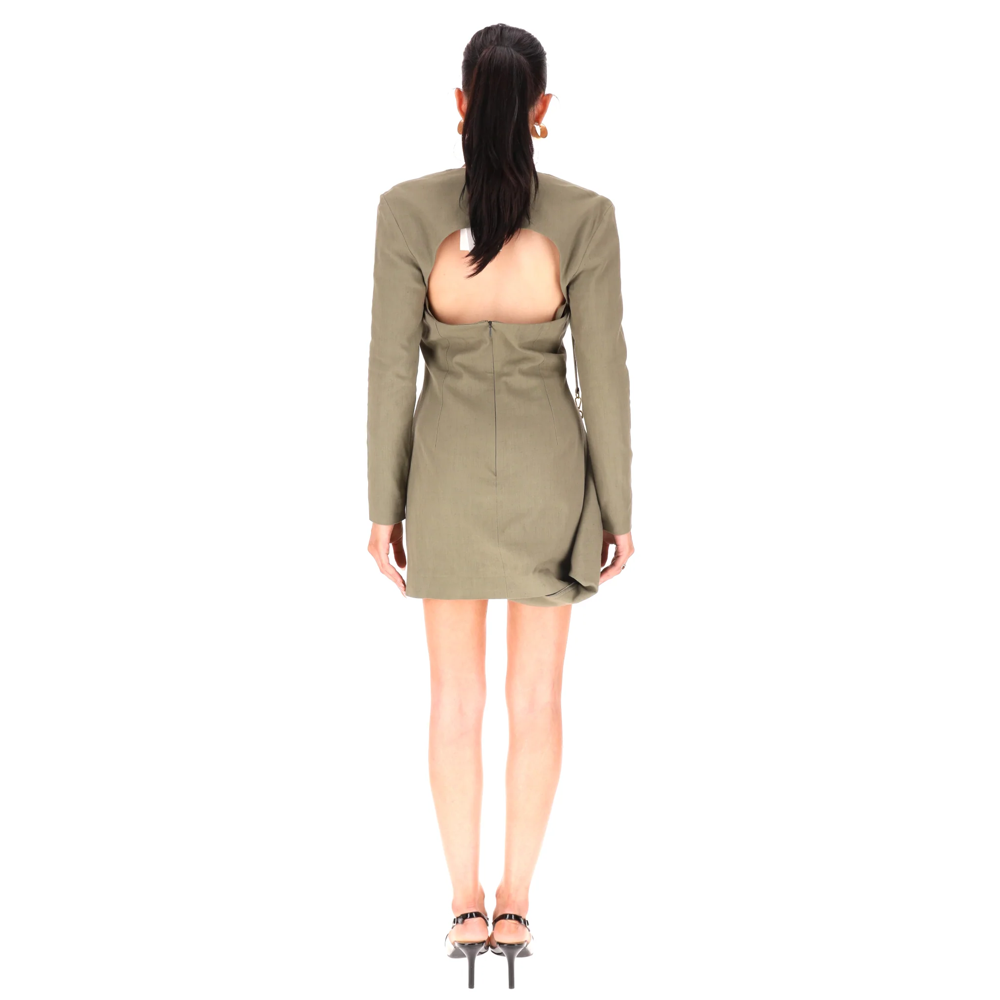 Jacquemus Linen Blend Draped Slubbed-Canvas Mini Dress. Size 40FR - Image 4