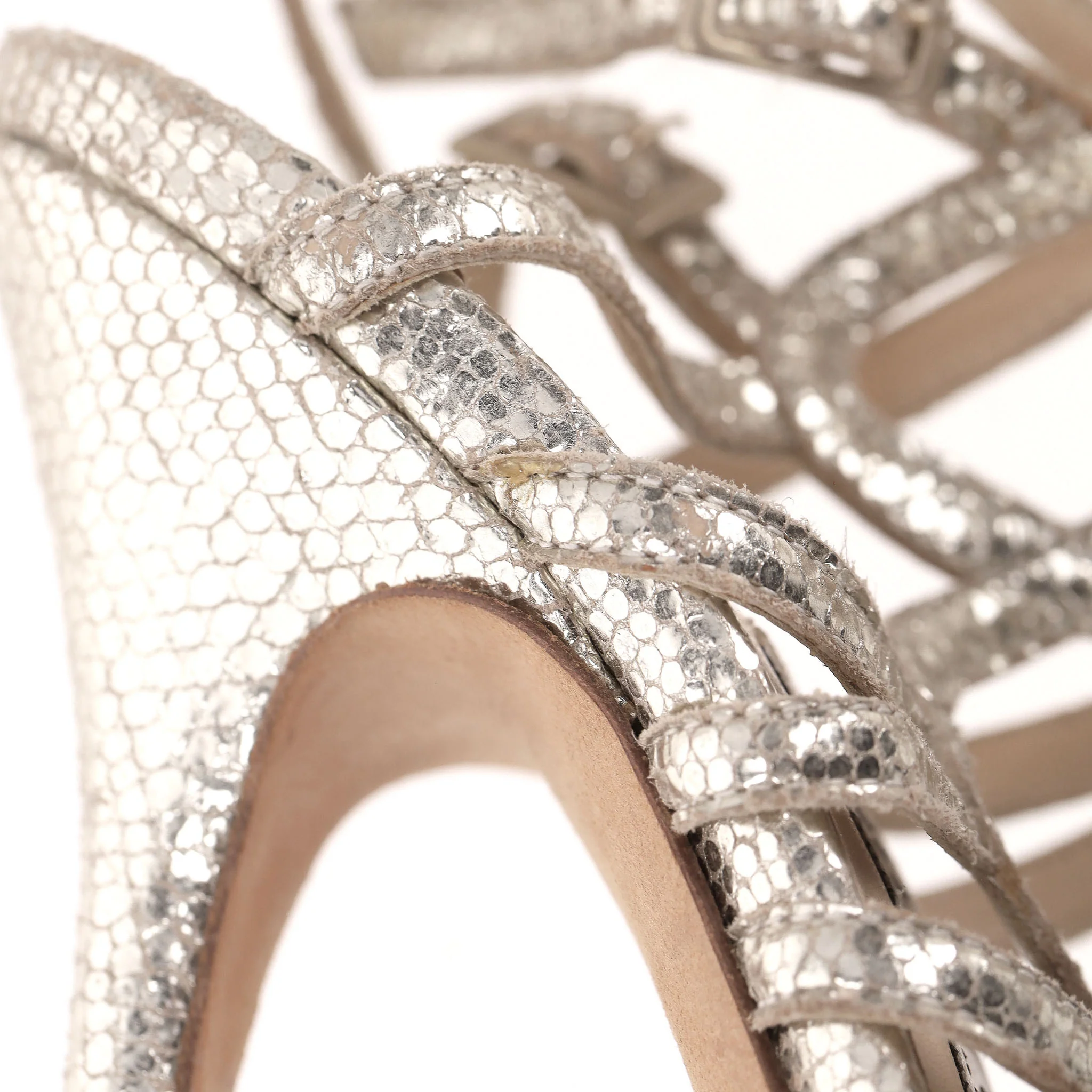 Jimmy Choo Metallic Cracked Leather 'Zinc' Strappy Sandals. Size 36.5 - Image 11