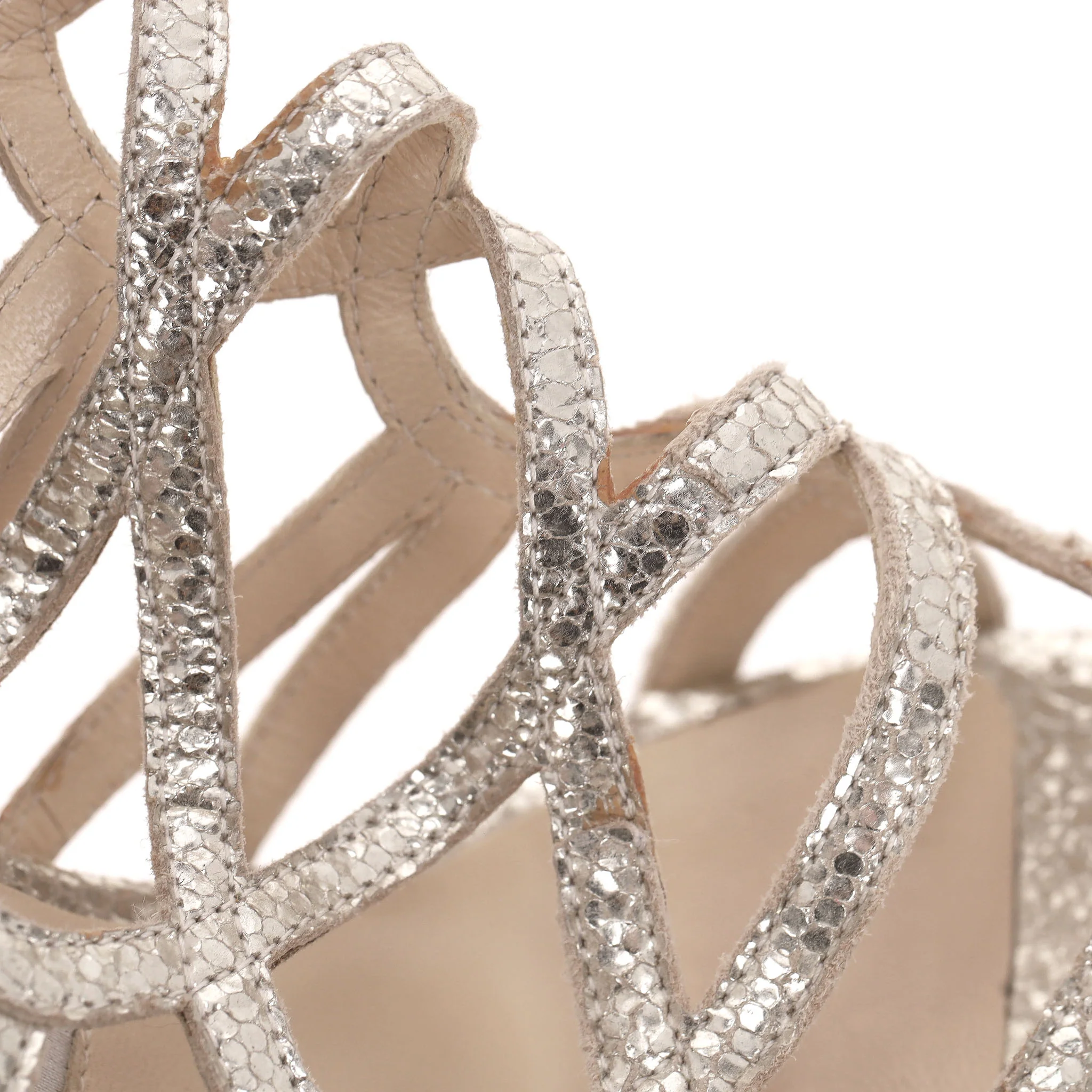 Jimmy Choo Metallic Cracked Leather 'Zinc' Strappy Sandals. Size 36.5 - Image 12