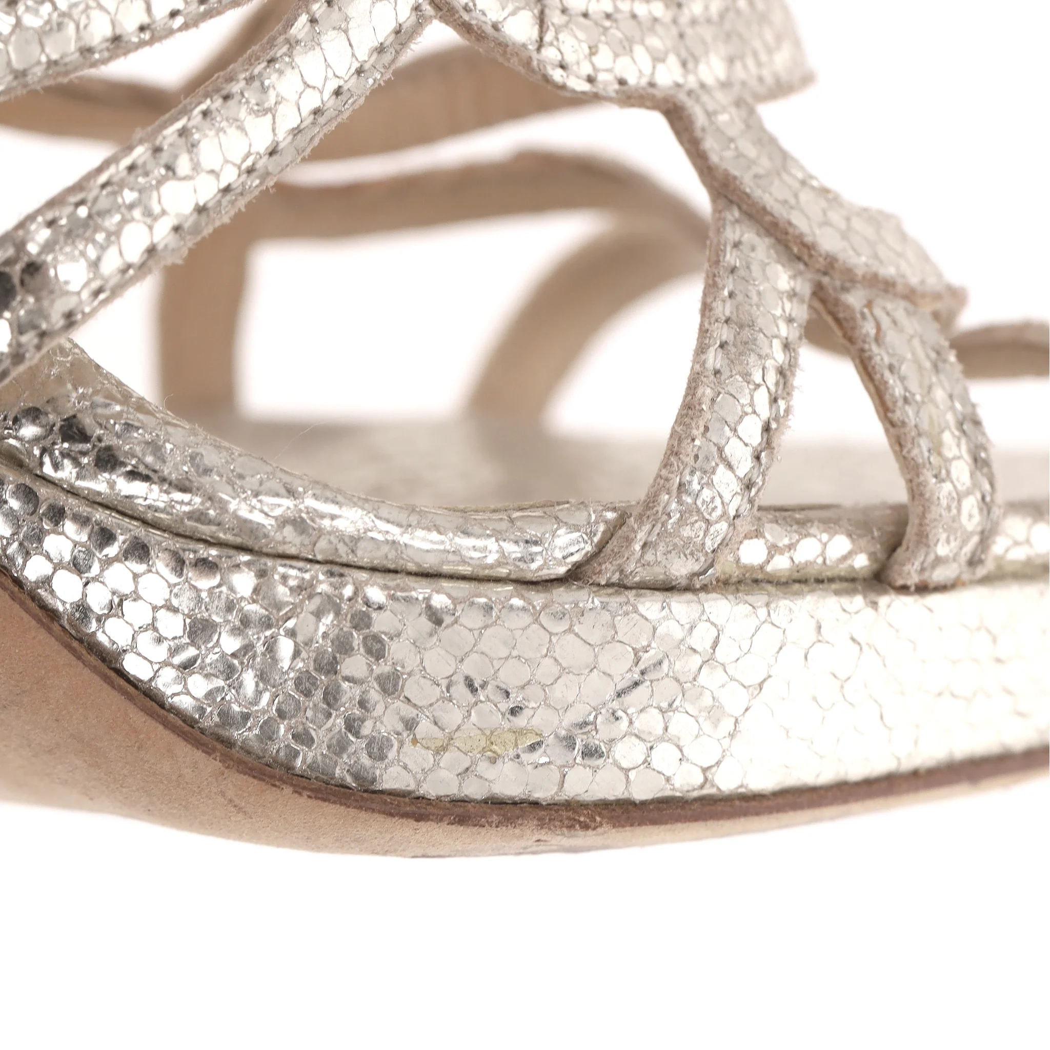 Jimmy Choo Metallic Cracked Leather 'Zinc' Strappy Sandals. Size 36.5 - Image 8