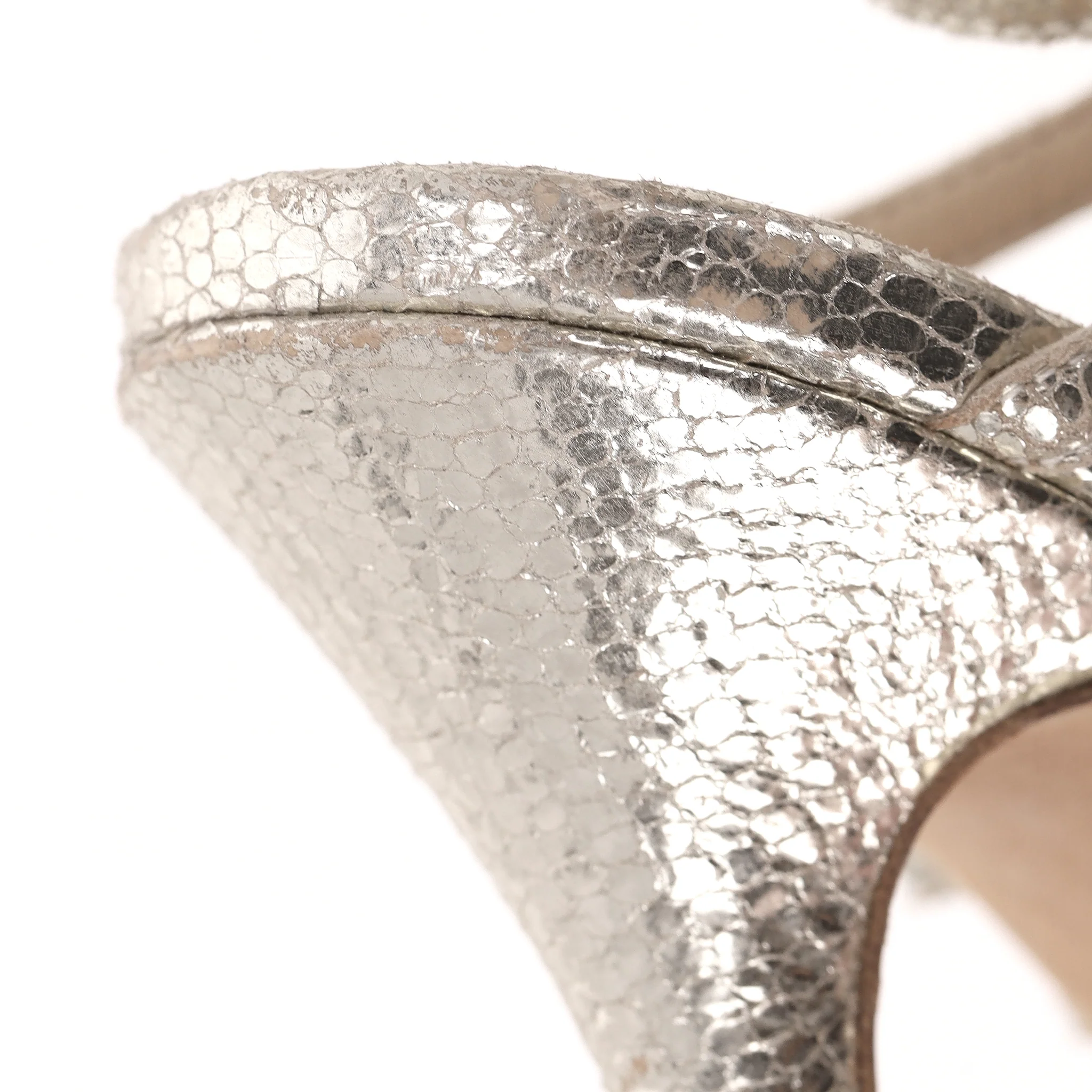 Jimmy Choo Metallic Cracked Leather 'Zinc' Strappy Sandals. Size 36.5 - Image 9