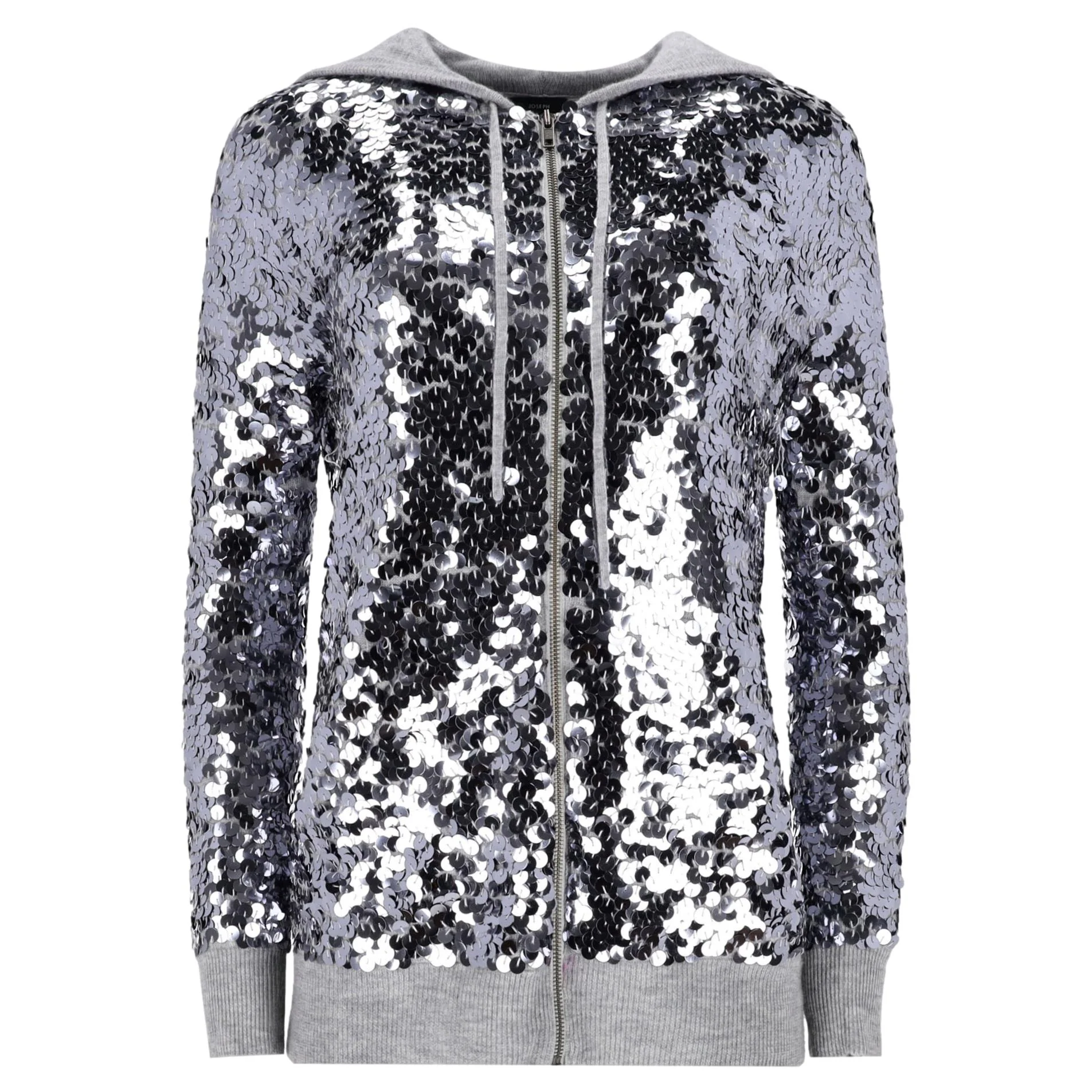 Joseph Sequin Zip-Up Hooded Cashmere Cardigan. Size M