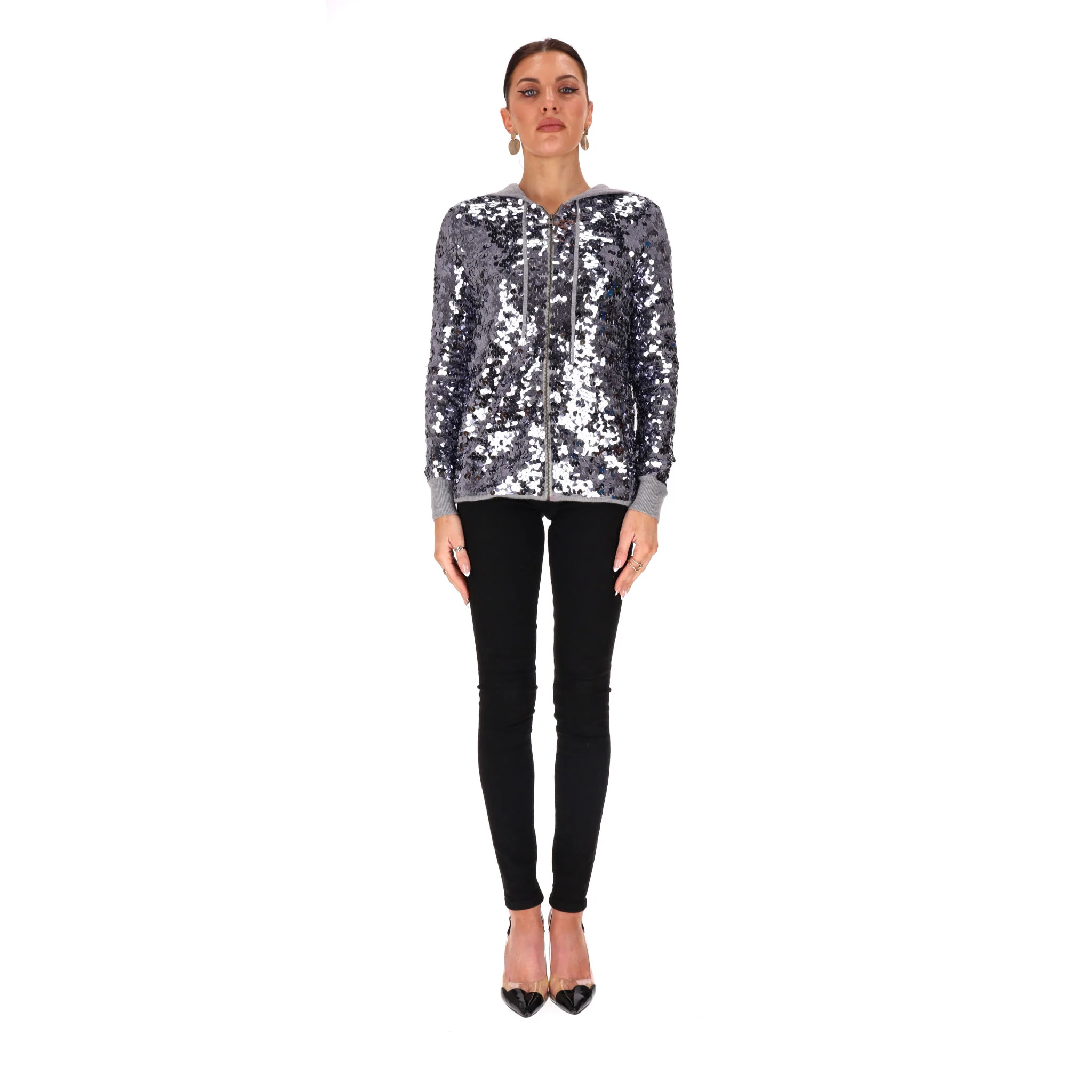 Joseph Sequin Zip-Up Hooded Cashmere Cardigan. Size M - Image 2