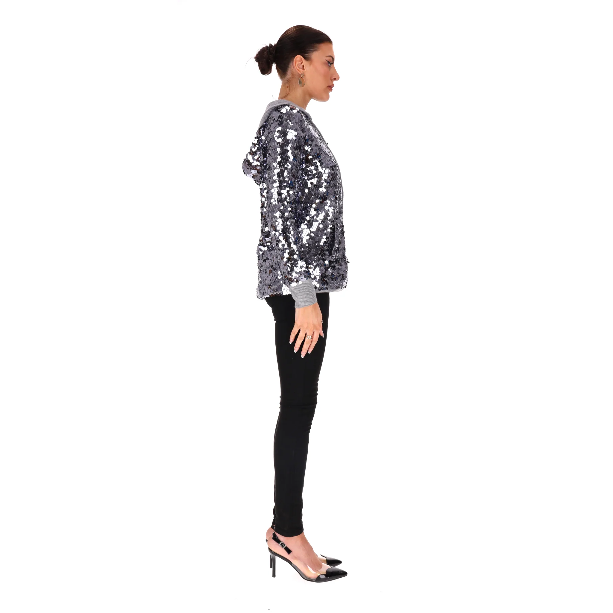 Joseph Sequin Zip-Up Hooded Cashmere Cardigan. Size M - Image 3