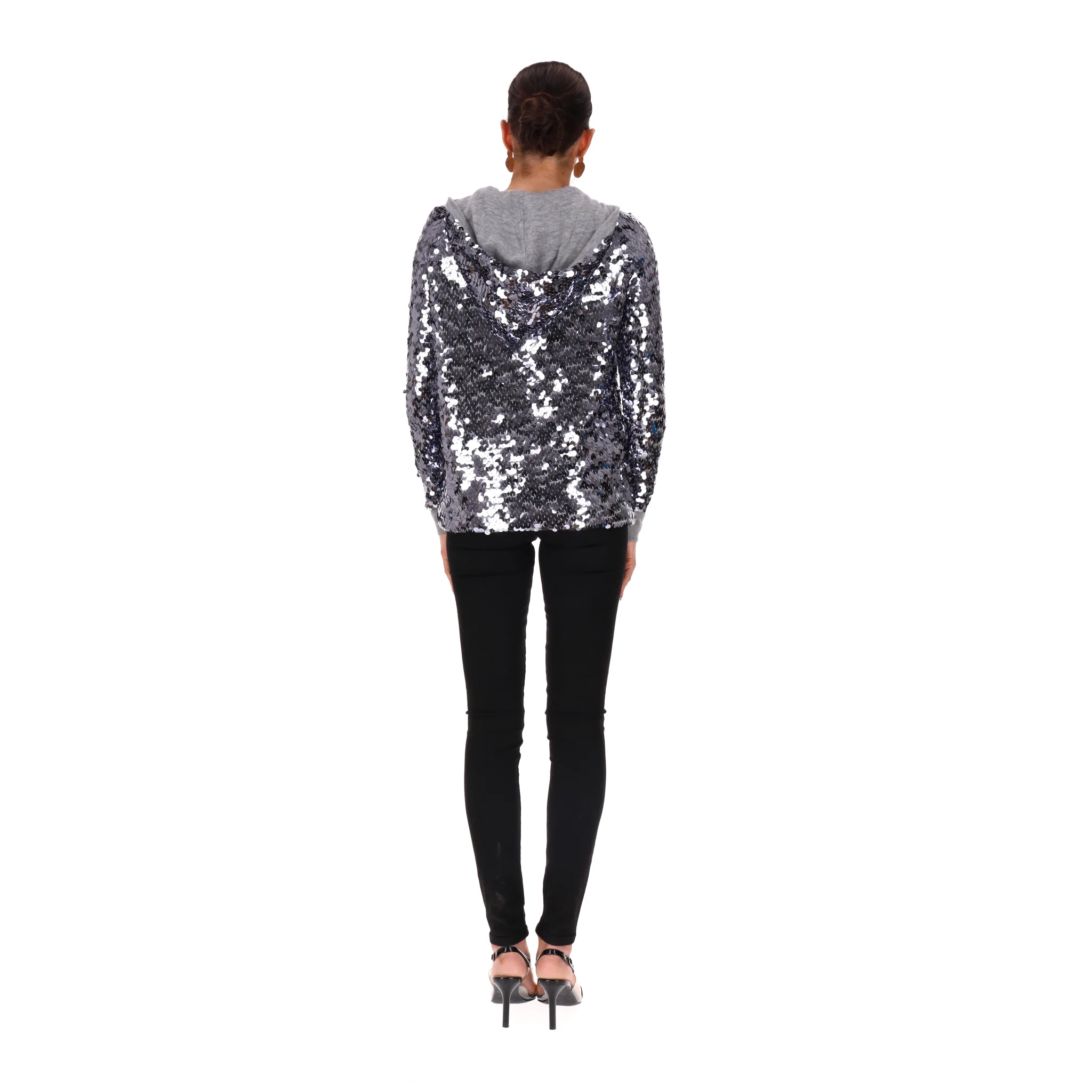 Joseph Sequin Zip-Up Hooded Cashmere Cardigan. Size M - Image 4