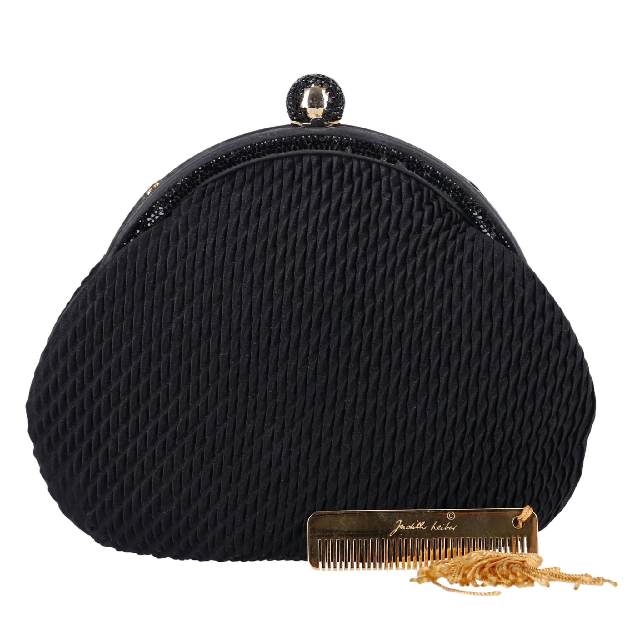 Judith Leiber Vintage Crystal Adorned Satin Clutch Bag With Gold Comb - Image 2