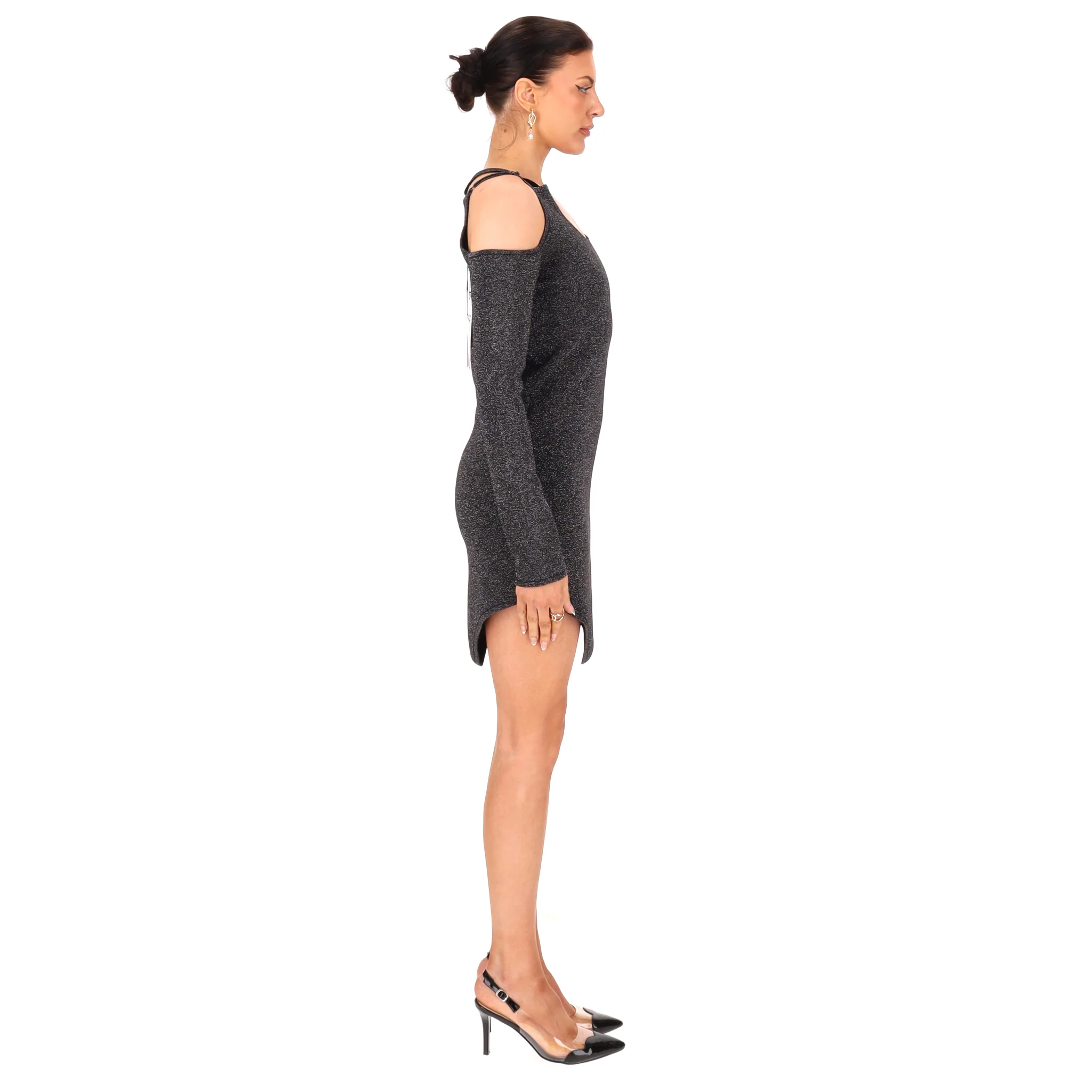 JW Anderson Cut-Out Detail Metallic Asymmetric Dress. Size M - Image 3