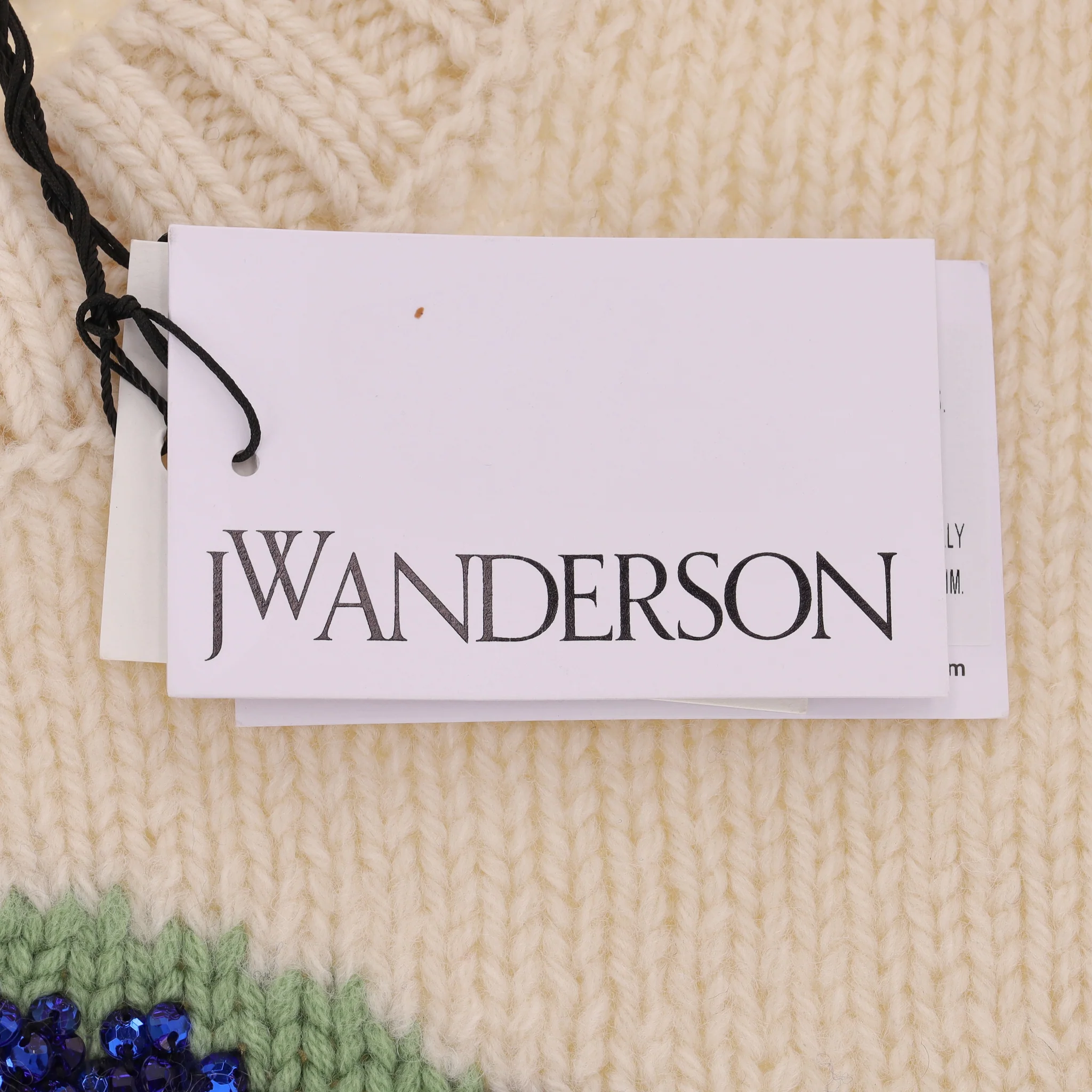 JW Anderson Globe Crystal-Embellished Fringed Sheep Wool Jumper. Size S - Image 8