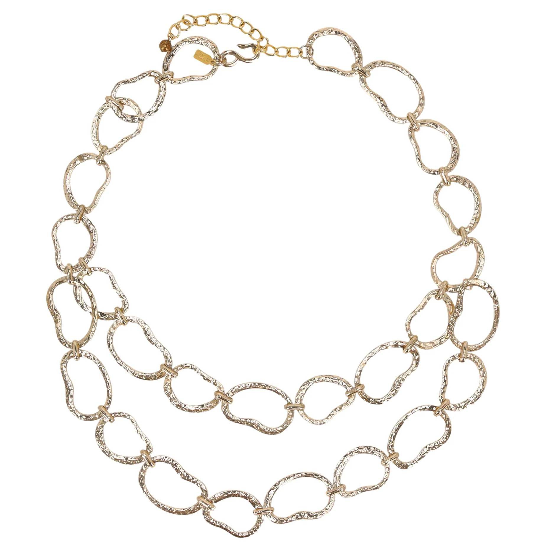 Kenneth Lane 1980's Vintage Gold Plated Hammered Links Double-Layered Necklace